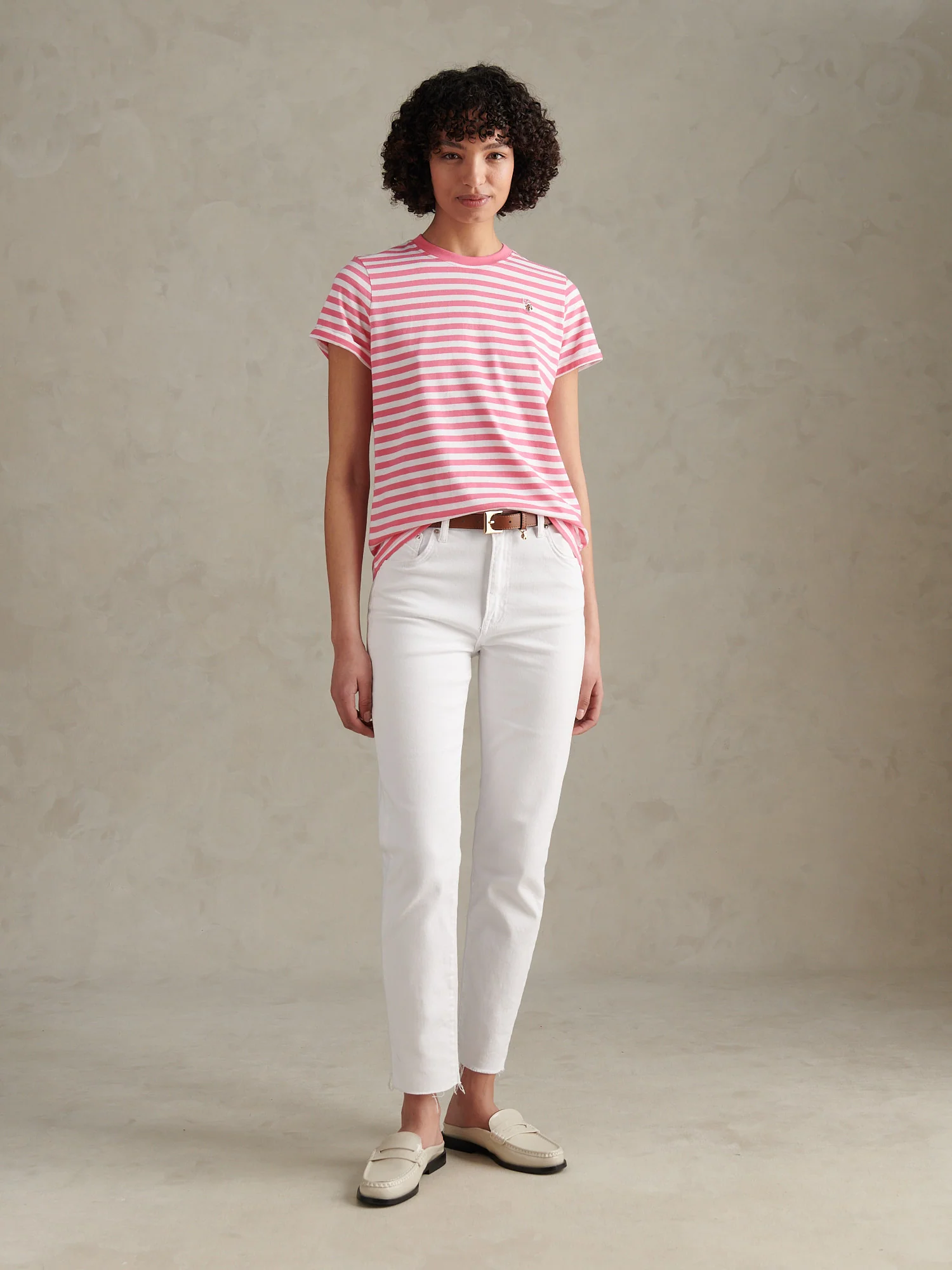 Womens Stripe Crew Neck T-Shirt Bubblegum - Image 3