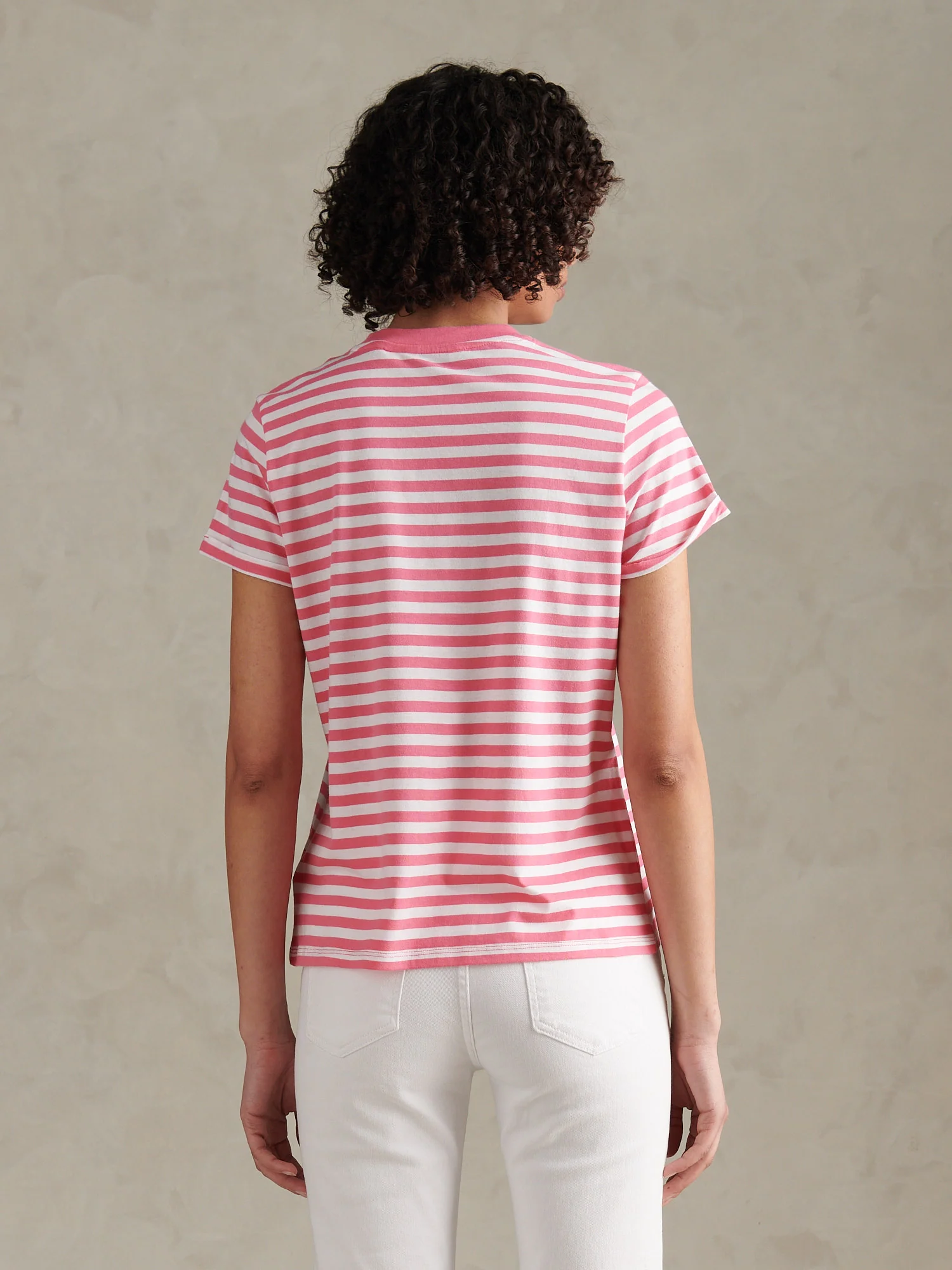 Womens Stripe Crew Neck T-Shirt Bubblegum - Image 4