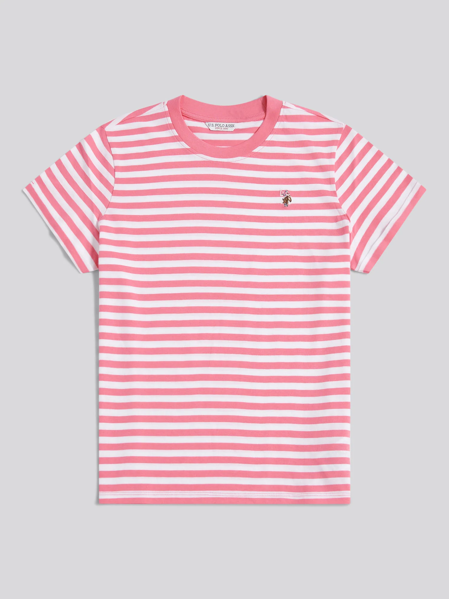 Womens Stripe Crew Neck T-Shirt Bubblegum - Image 5