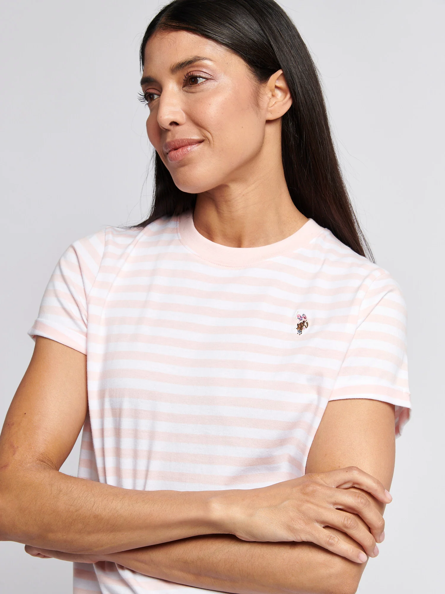 Womens Stripe Crew Neck T-Shirt Crystal Rose - Image 2