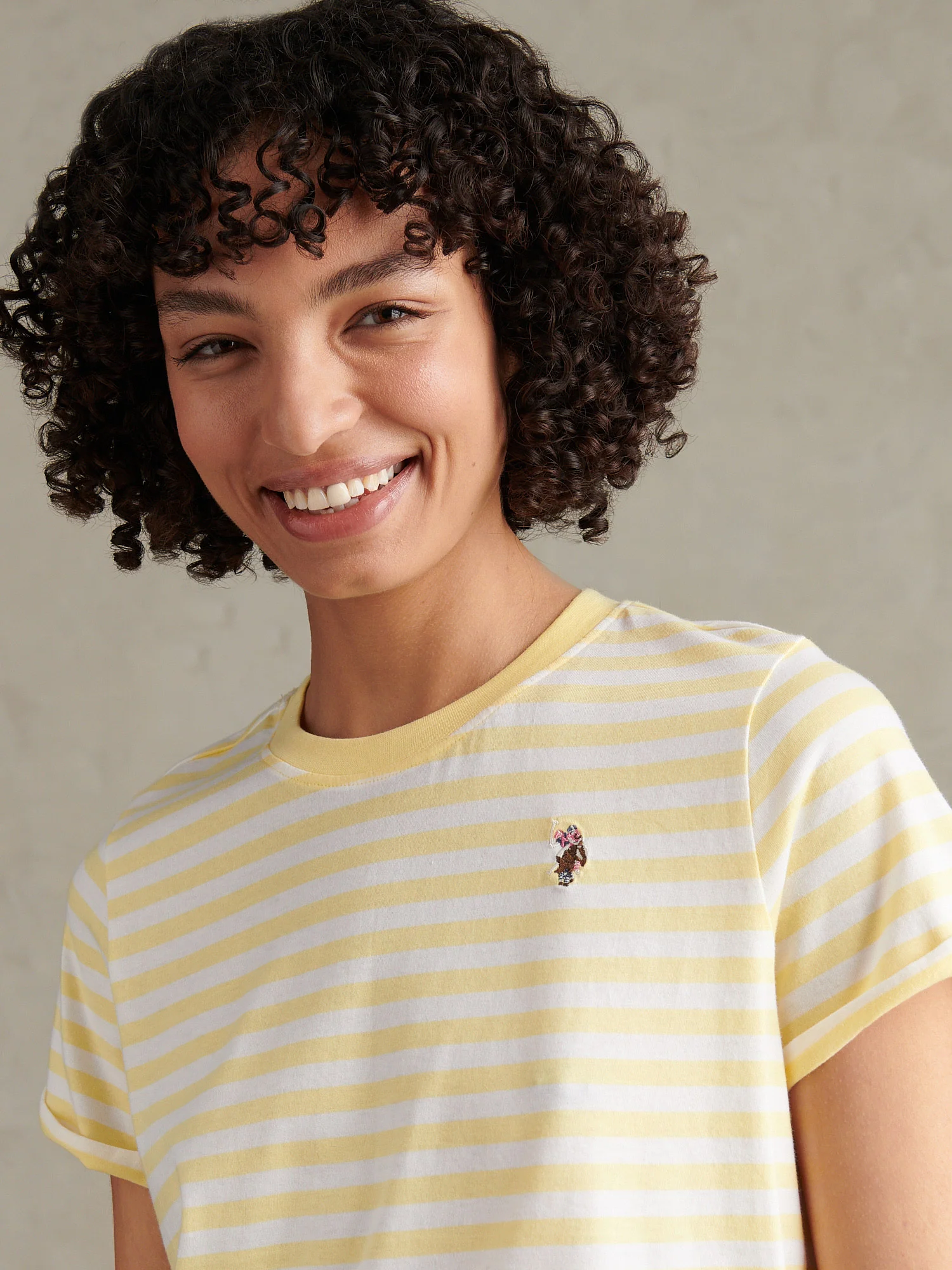 Womens Stripe Crew Neck T-Shirt Lemon Meringue - Image 2