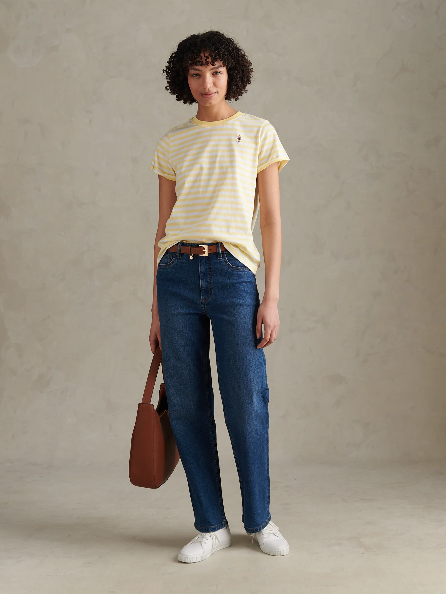 Womens Stripe Crew Neck T-Shirt Lemon Meringue - Image 3