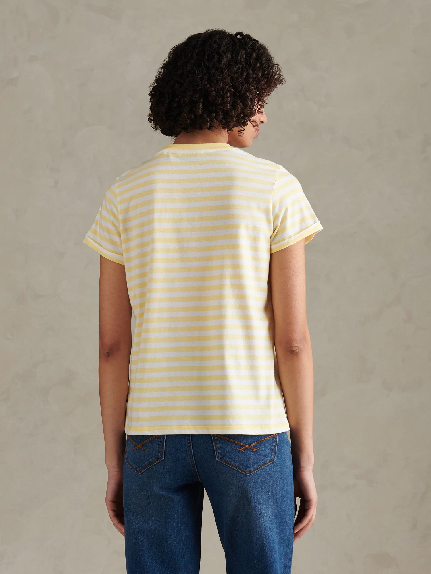 Womens Stripe Crew Neck T-Shirt Lemon Meringue - Image 4