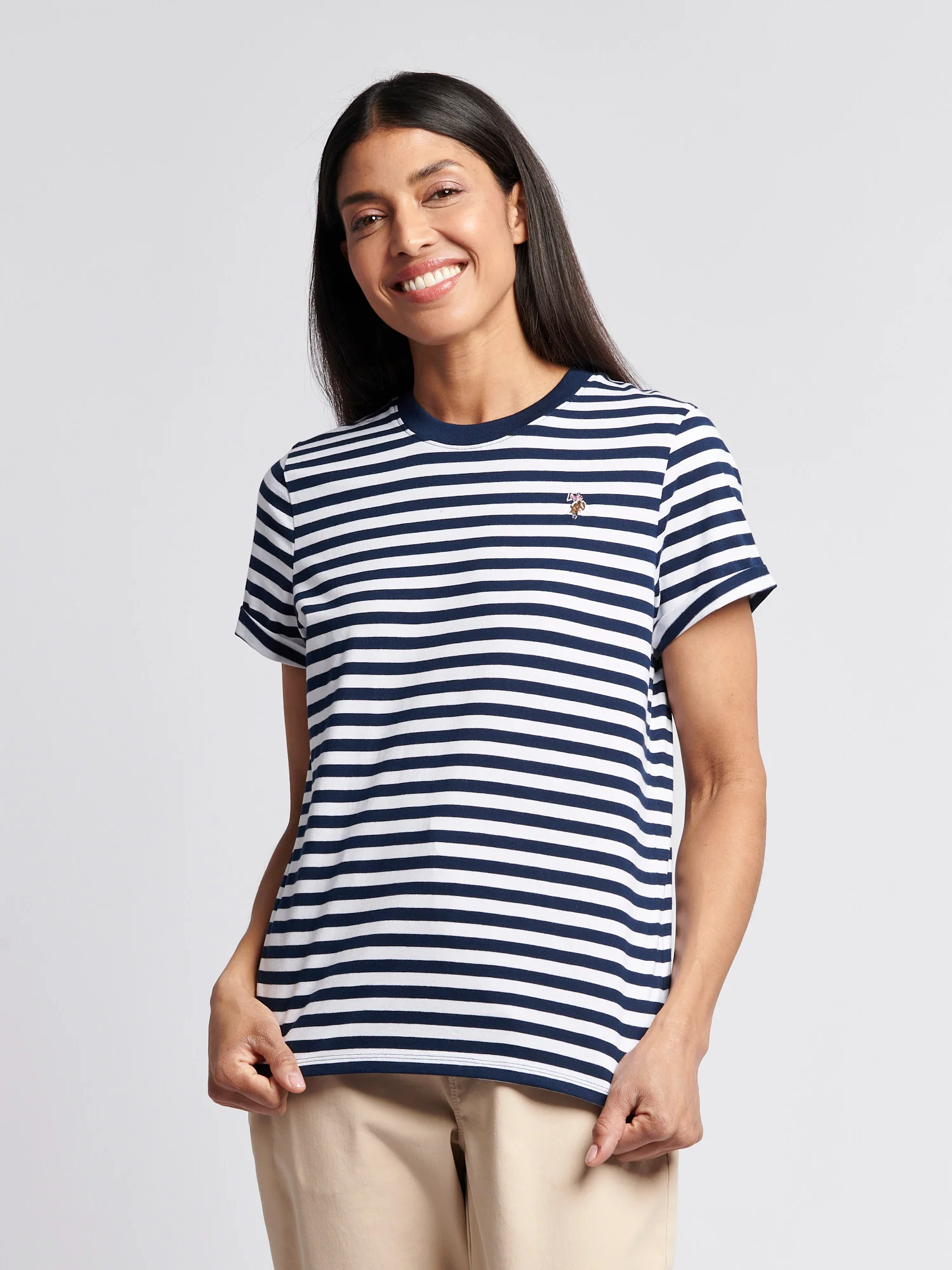 Womens Stripe Crew Neck T-Shirt Navy Iris