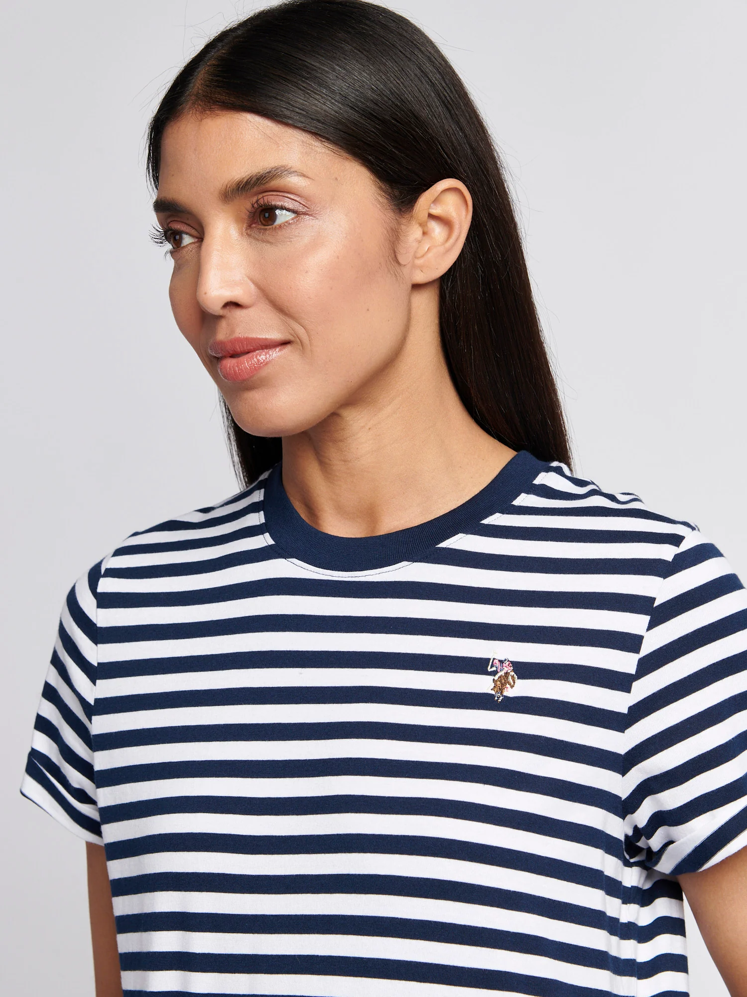 Womens Stripe Crew Neck T-Shirt Navy Iris - Image 2