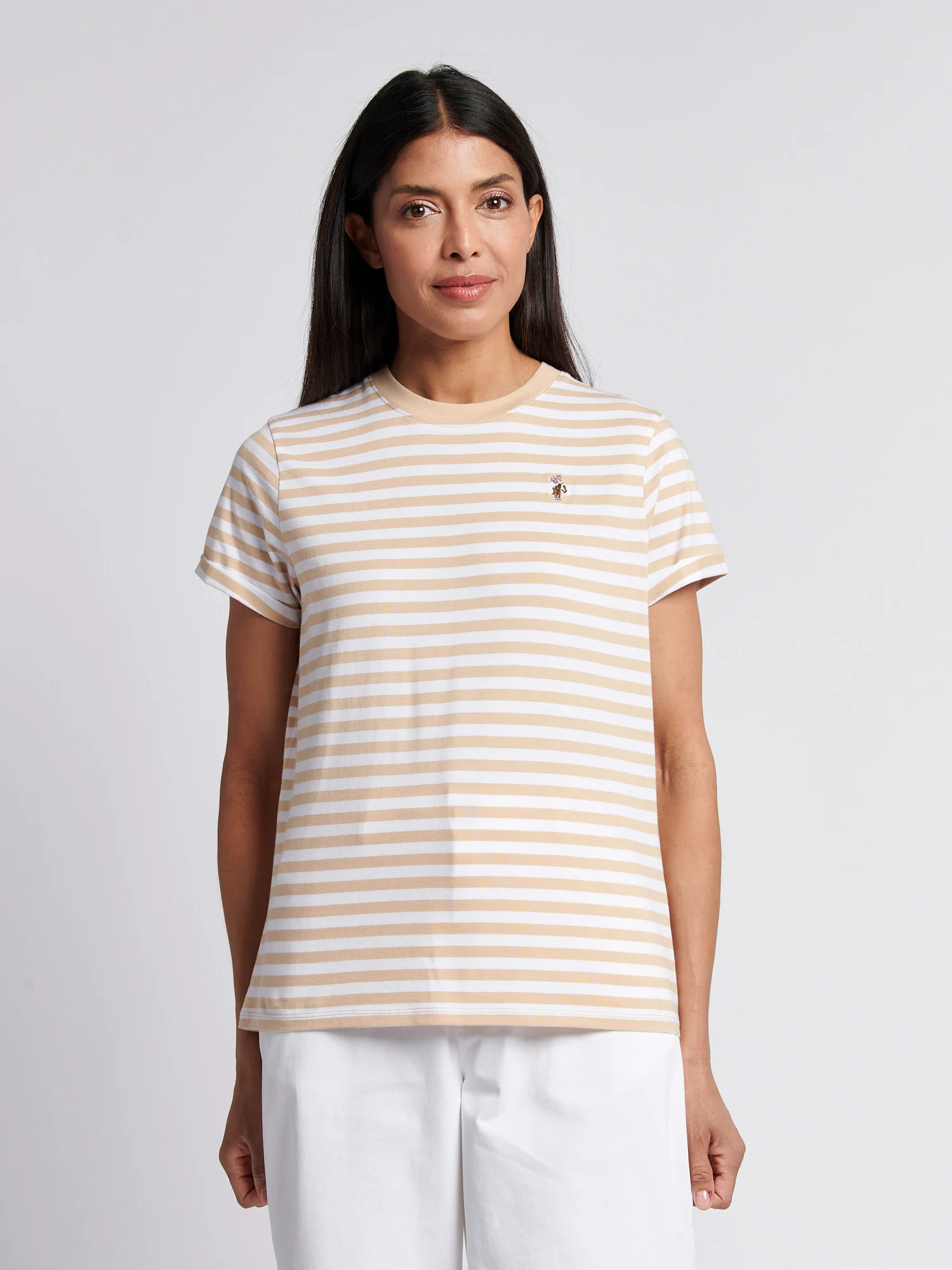 Womens Stripe Crew Neck T-Shirt Smoke Gray