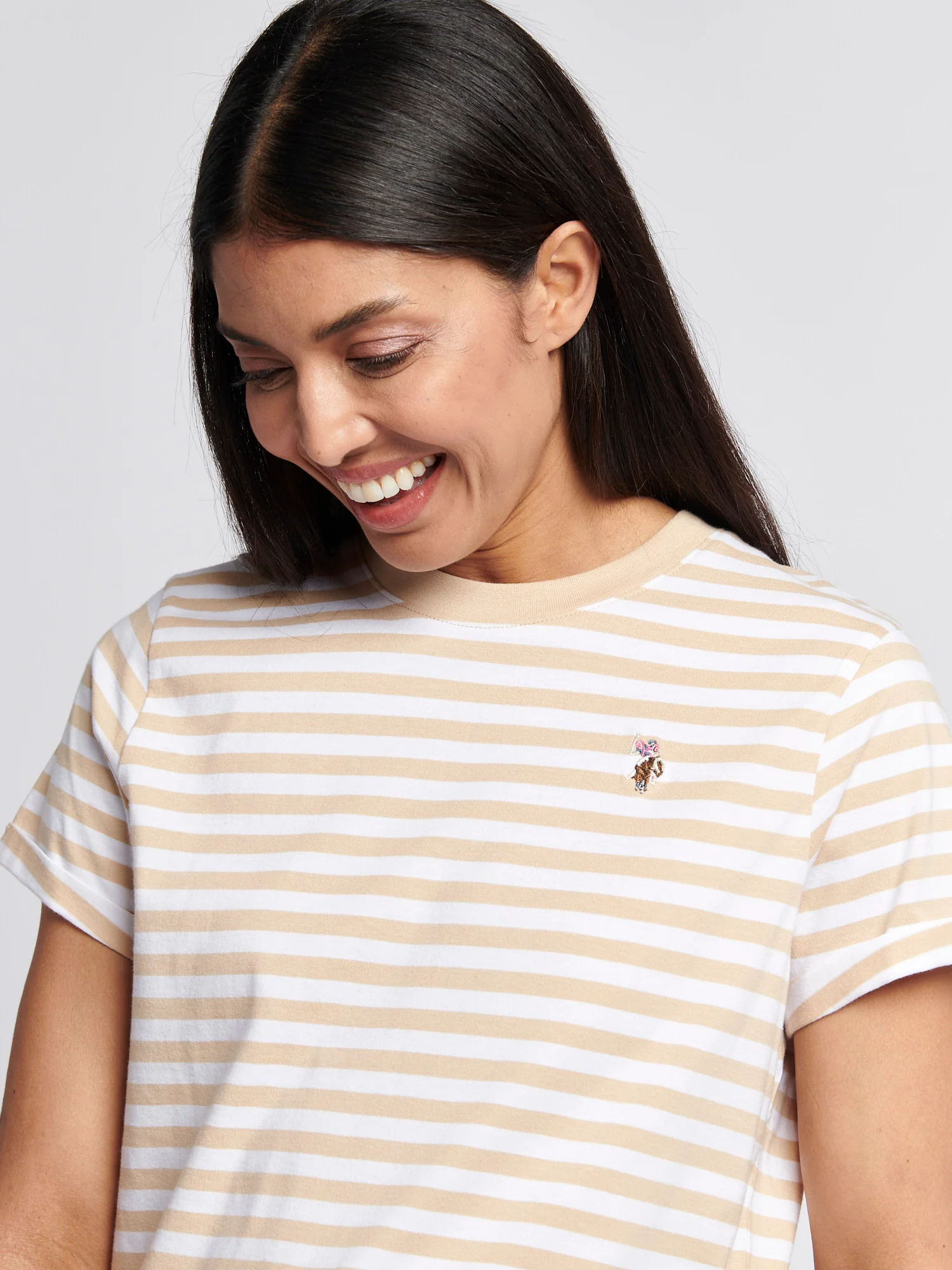 Womens Stripe Crew Neck T-Shirt Smoke Gray - Image 2