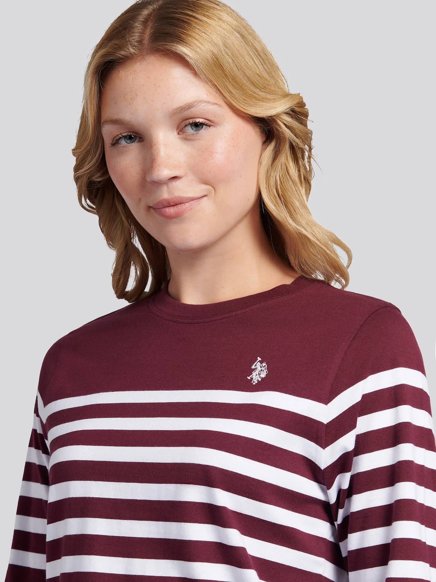 Womens Stripe Long Sleeve T-Shirt in Fig - Image 2