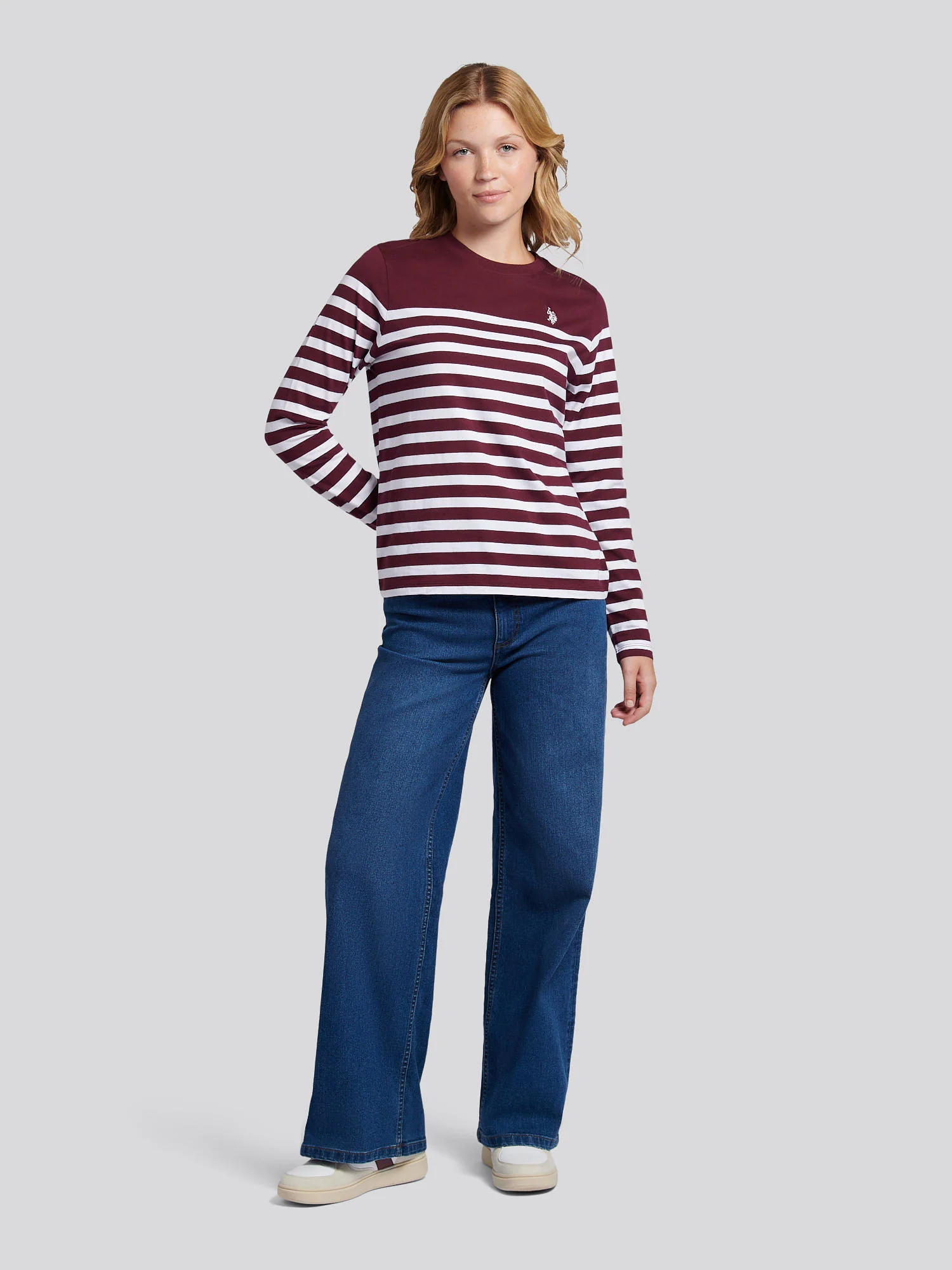 Womens Stripe Long Sleeve T-Shirt in Fig - Image 3