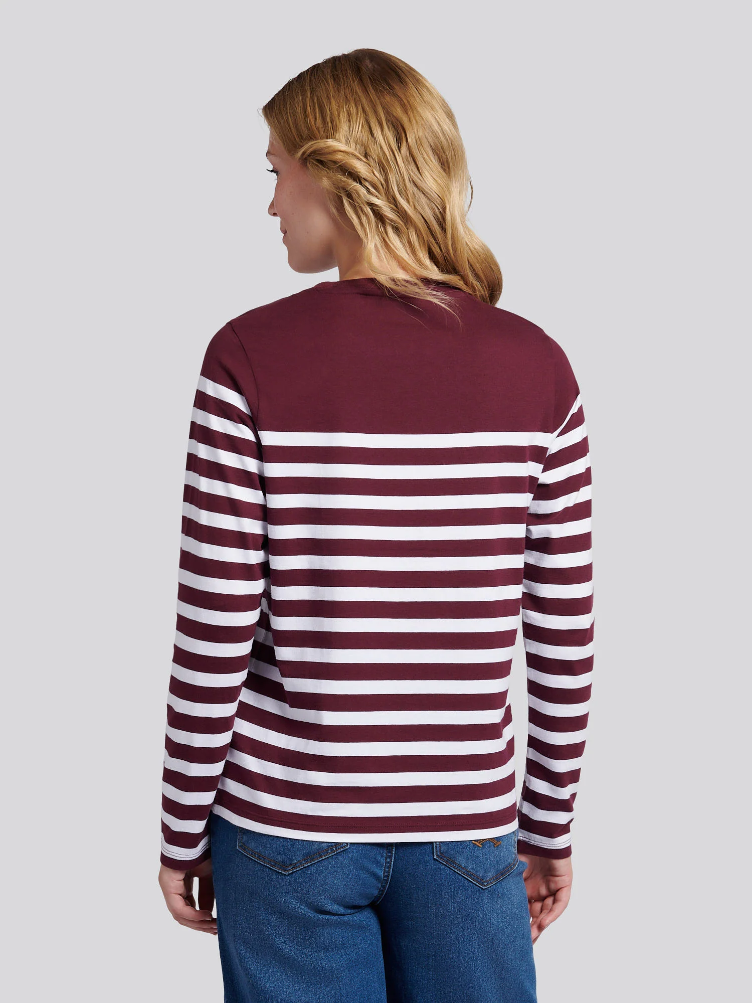 Womens Stripe Long Sleeve T-Shirt in Fig - Image 4