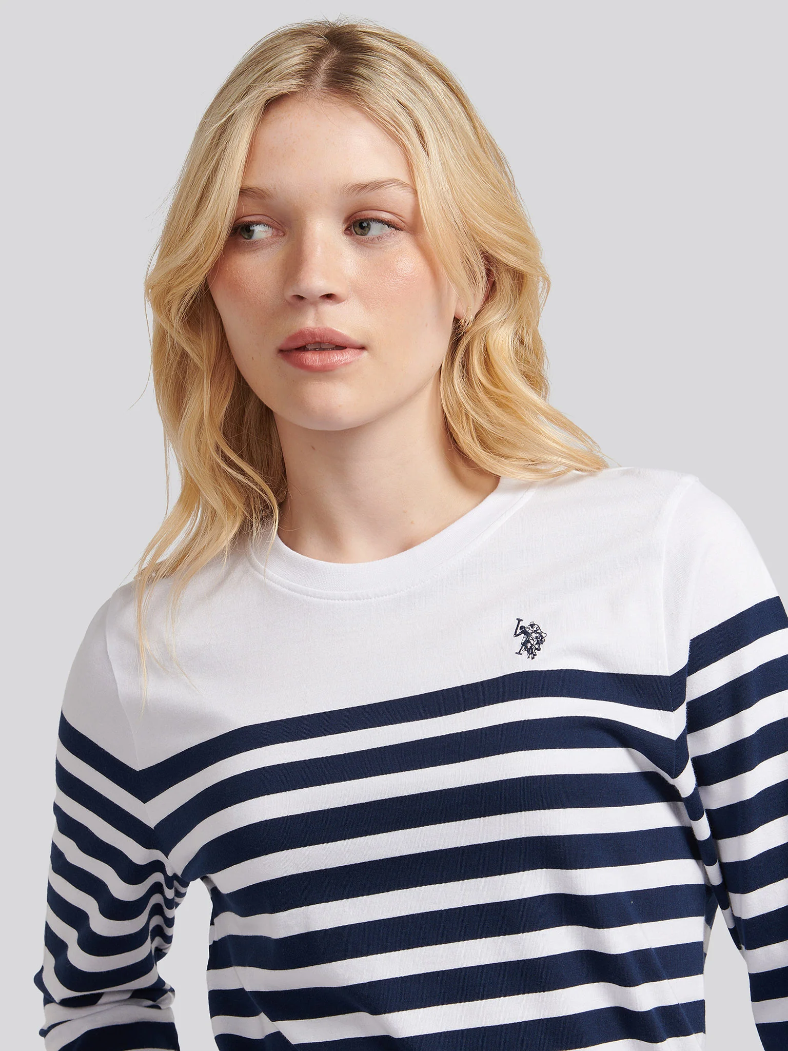 Womens Stripe Long Sleeve T-Shirt in Navy Iris - Image 2