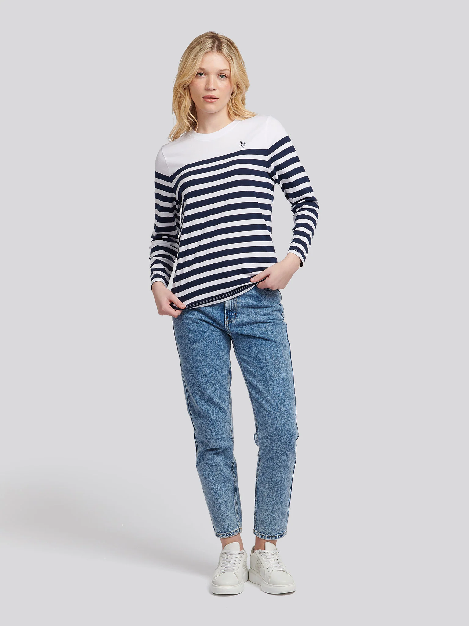Womens Stripe Long Sleeve T-Shirt in Navy Iris - Image 3