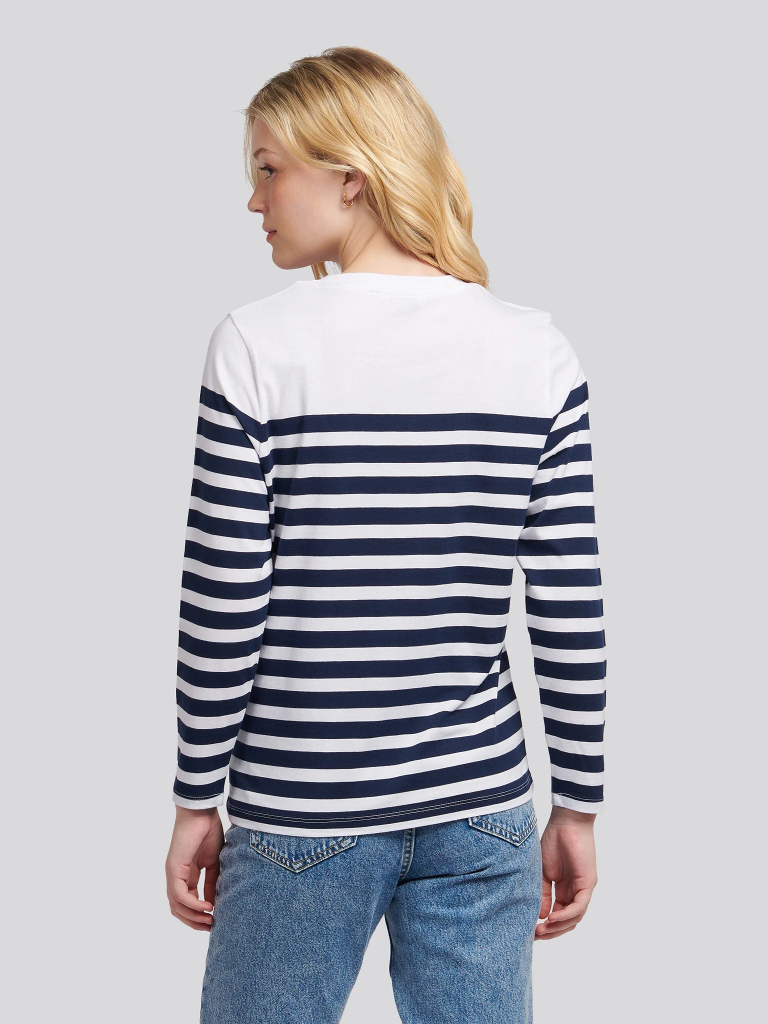 Womens Stripe Long Sleeve T-Shirt in Navy Iris - Image 4