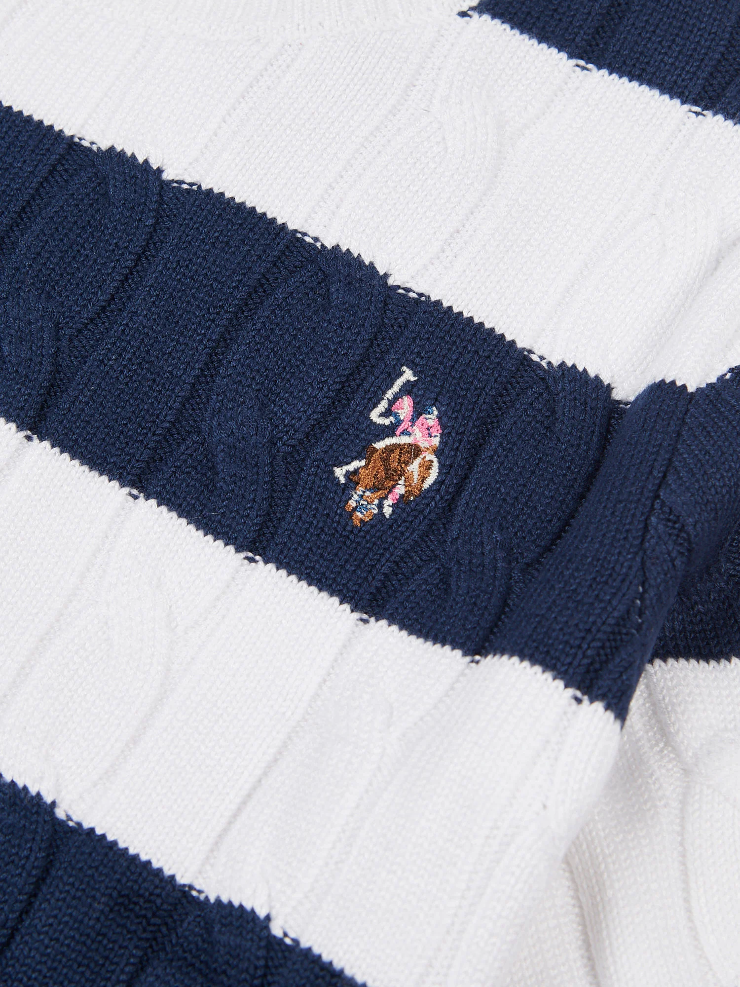 Womens Stripe Loose Cable Knit Short Sleeve Jumper in Navy Iris - Image 3