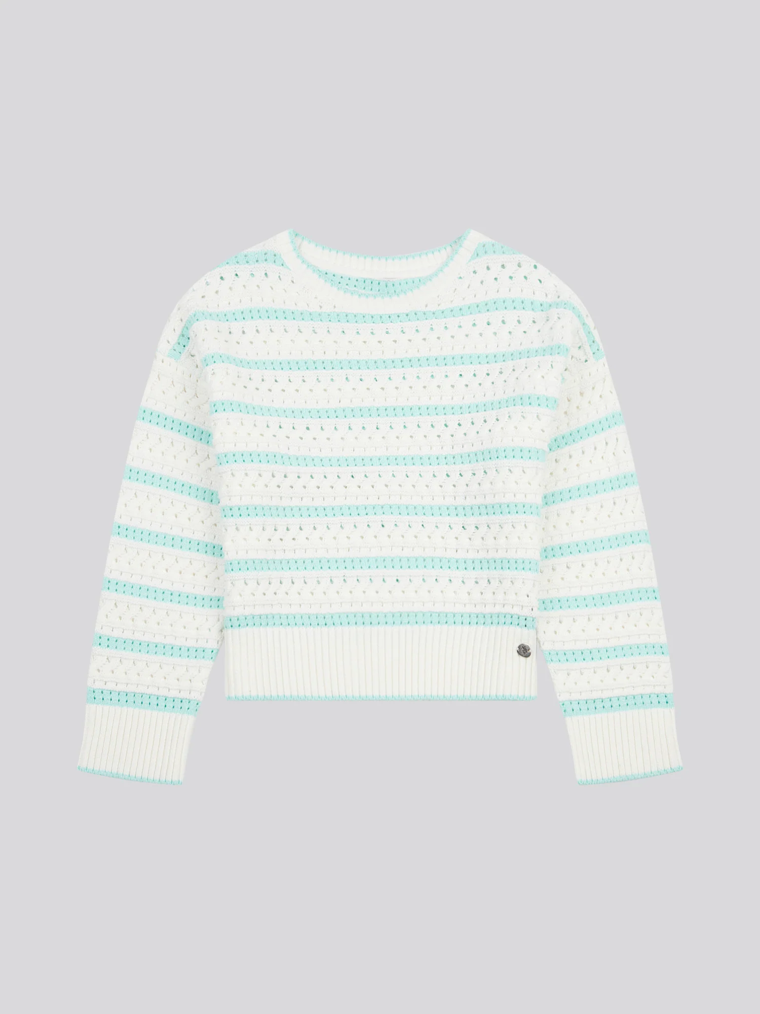 Womens Stripe Open Knit Cable Jumper in Blue Light - Image 5