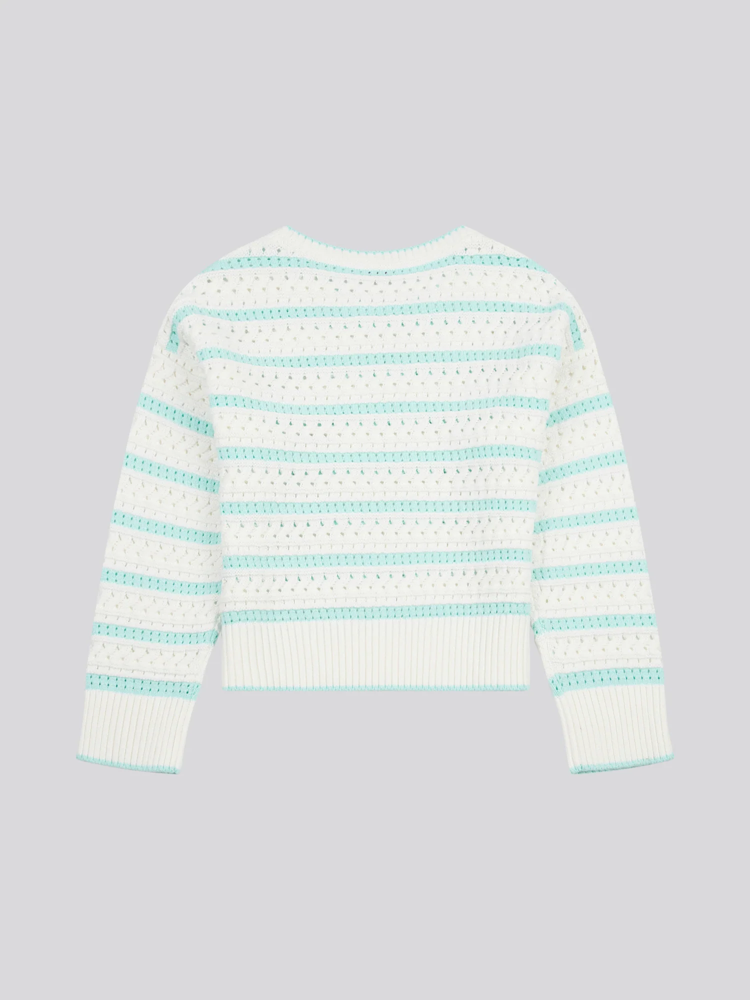 Womens Stripe Open Knit Cable Jumper in Blue Light - Image 6