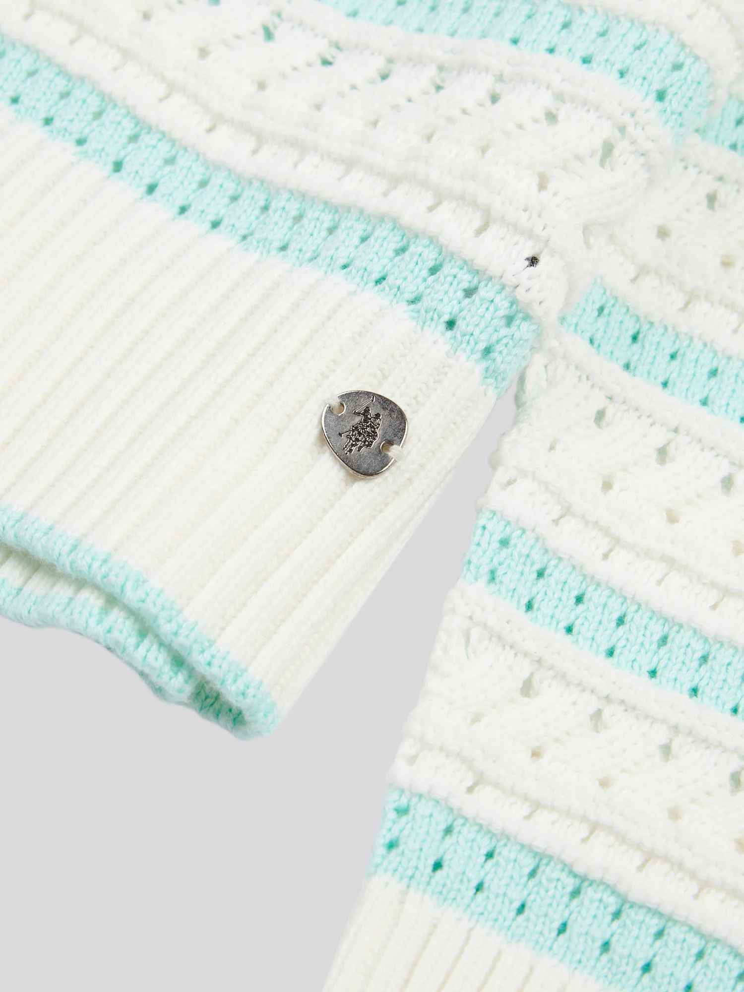 Womens Stripe Open Knit Cable Jumper in Blue Light - Image 7
