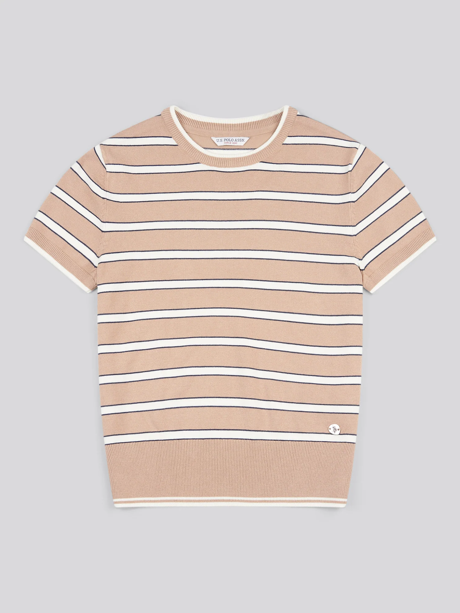 Womens Stripe Short Sleeve Jumper in Natural - Image 6