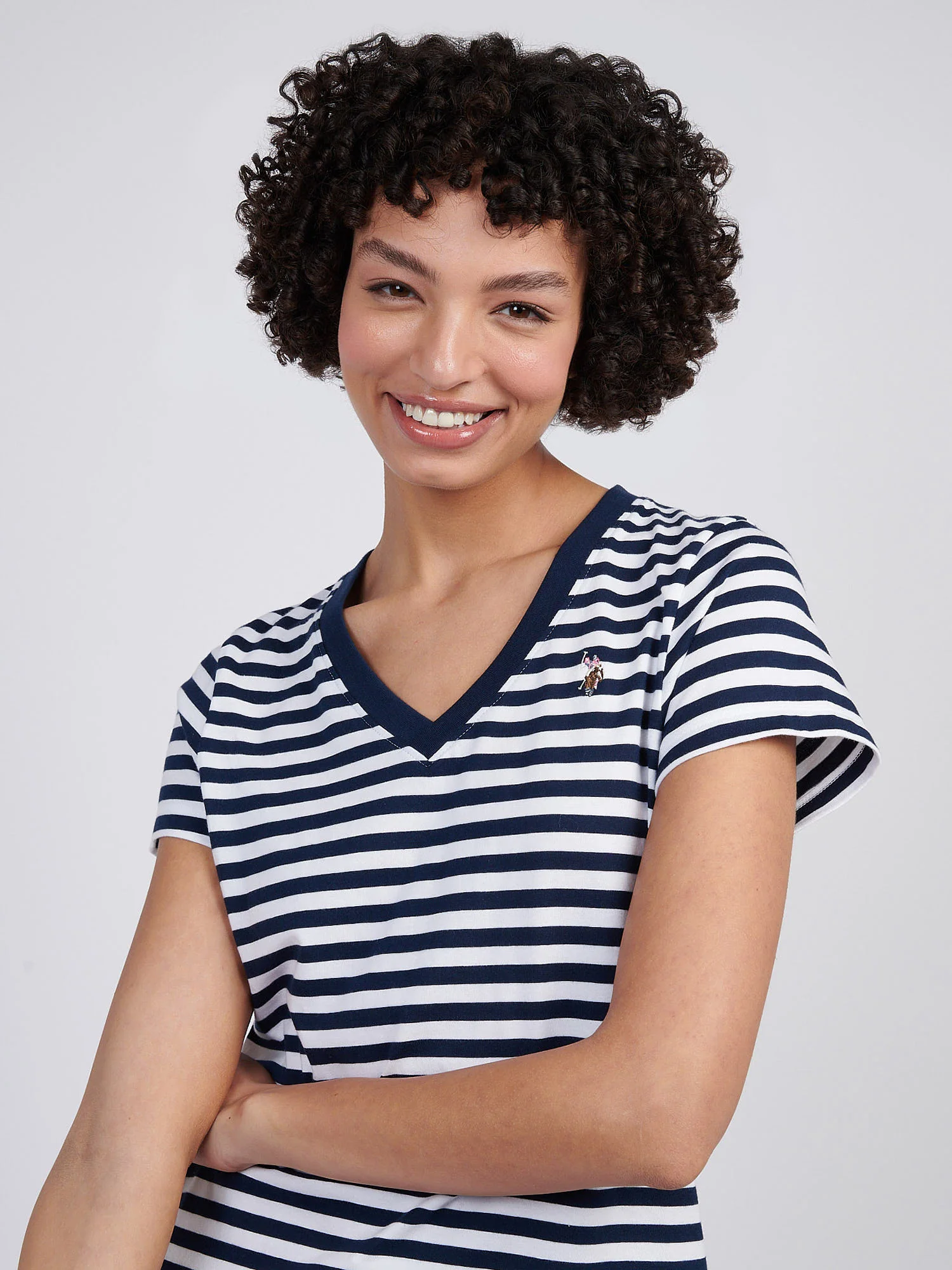 Womens Stripe V-Neck Neck T-Shirt Navy Iris - Image 2