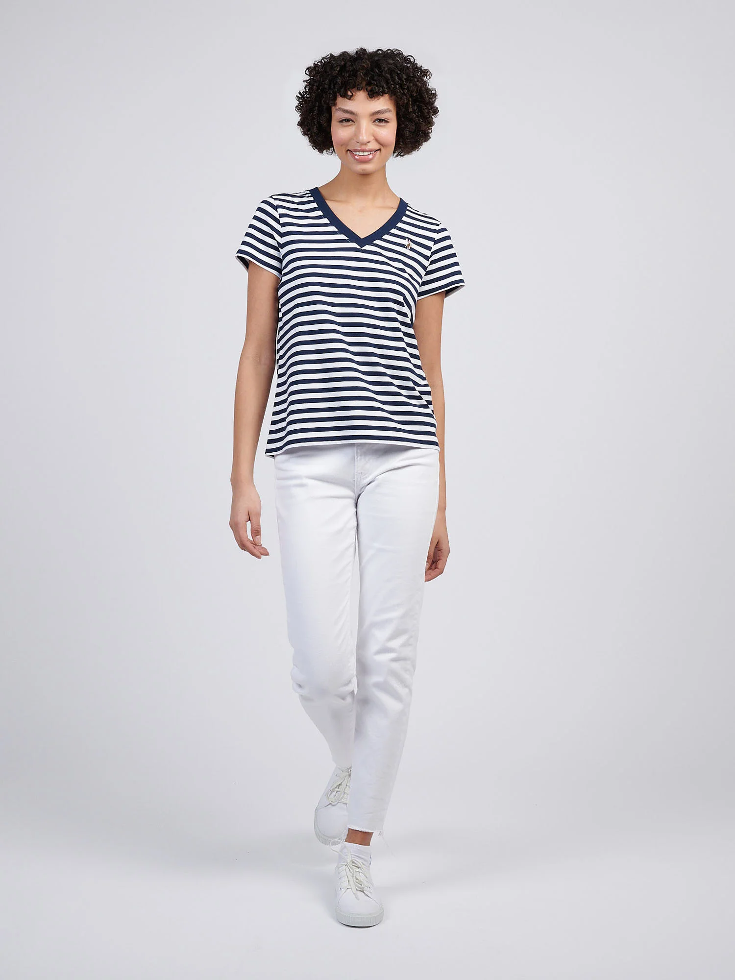 Womens Stripe V-Neck Neck T-Shirt Navy Iris - Image 3