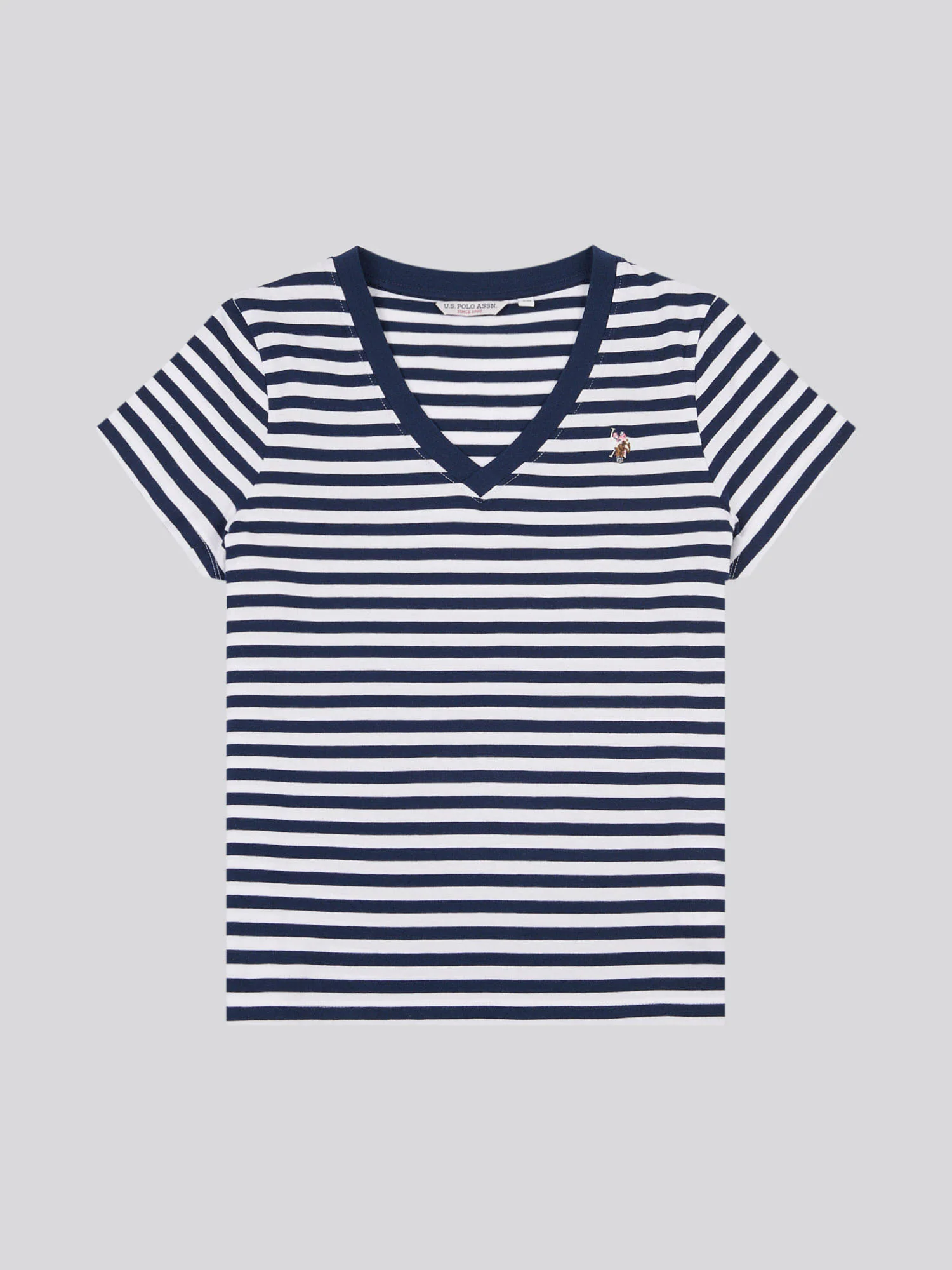 Womens Stripe V-Neck Neck T-Shirt Navy Iris - Image 5