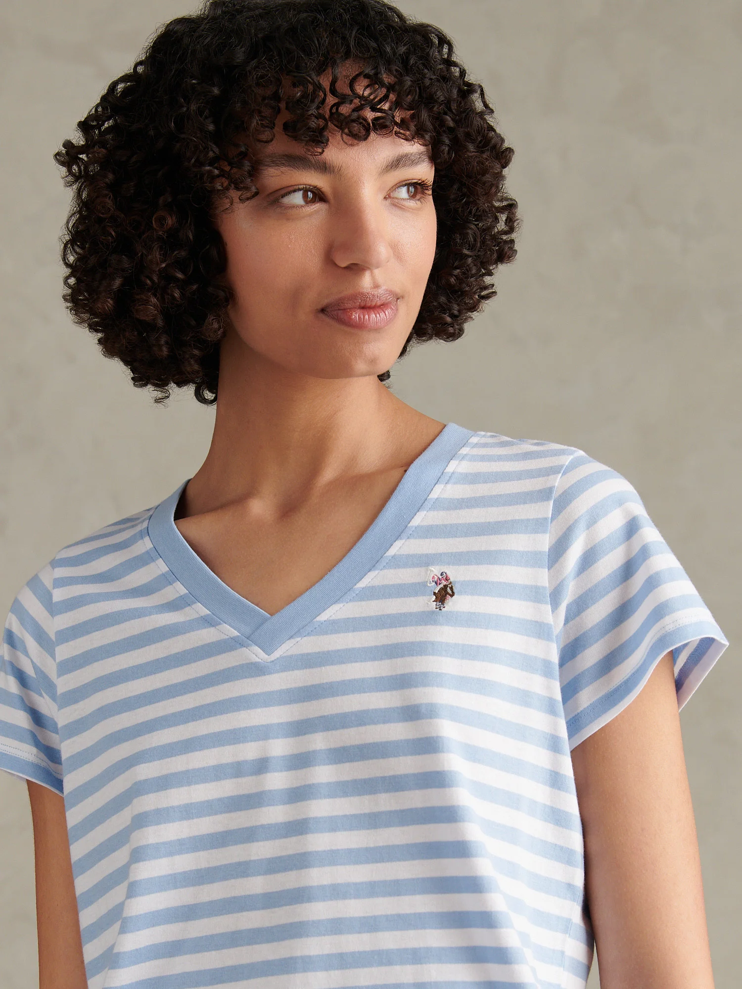 Womens Stripe V-Neck Neck T-Shirt Open Air - Image 2