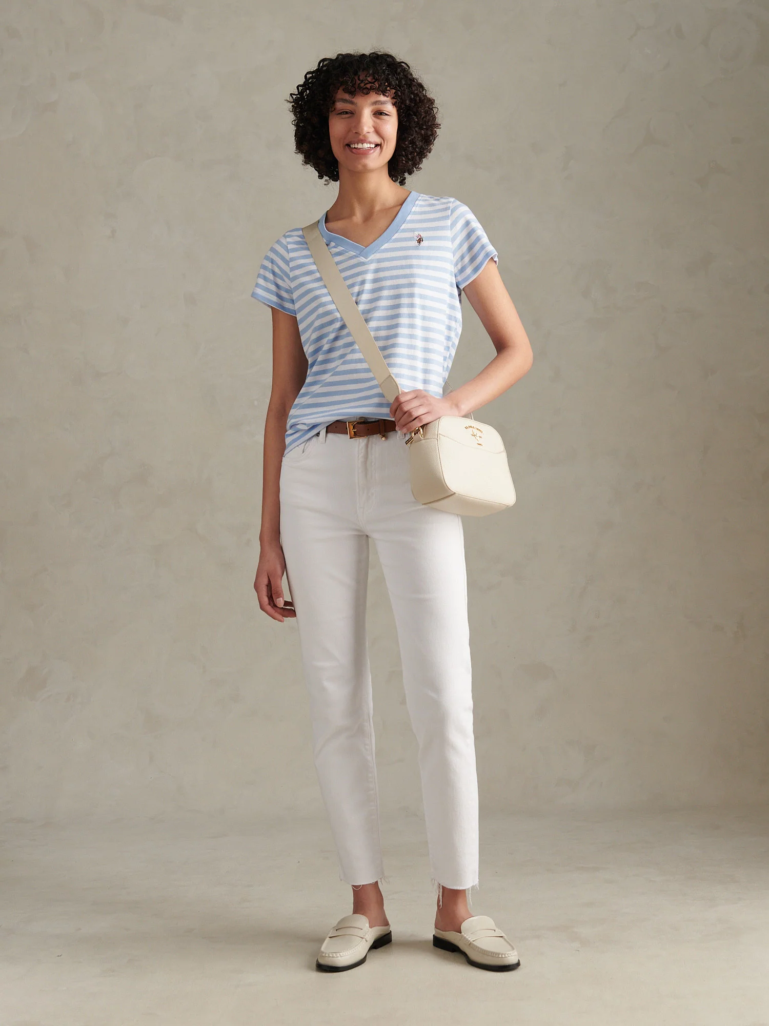Womens Stripe V-Neck Neck T-Shirt Open Air - Image 3