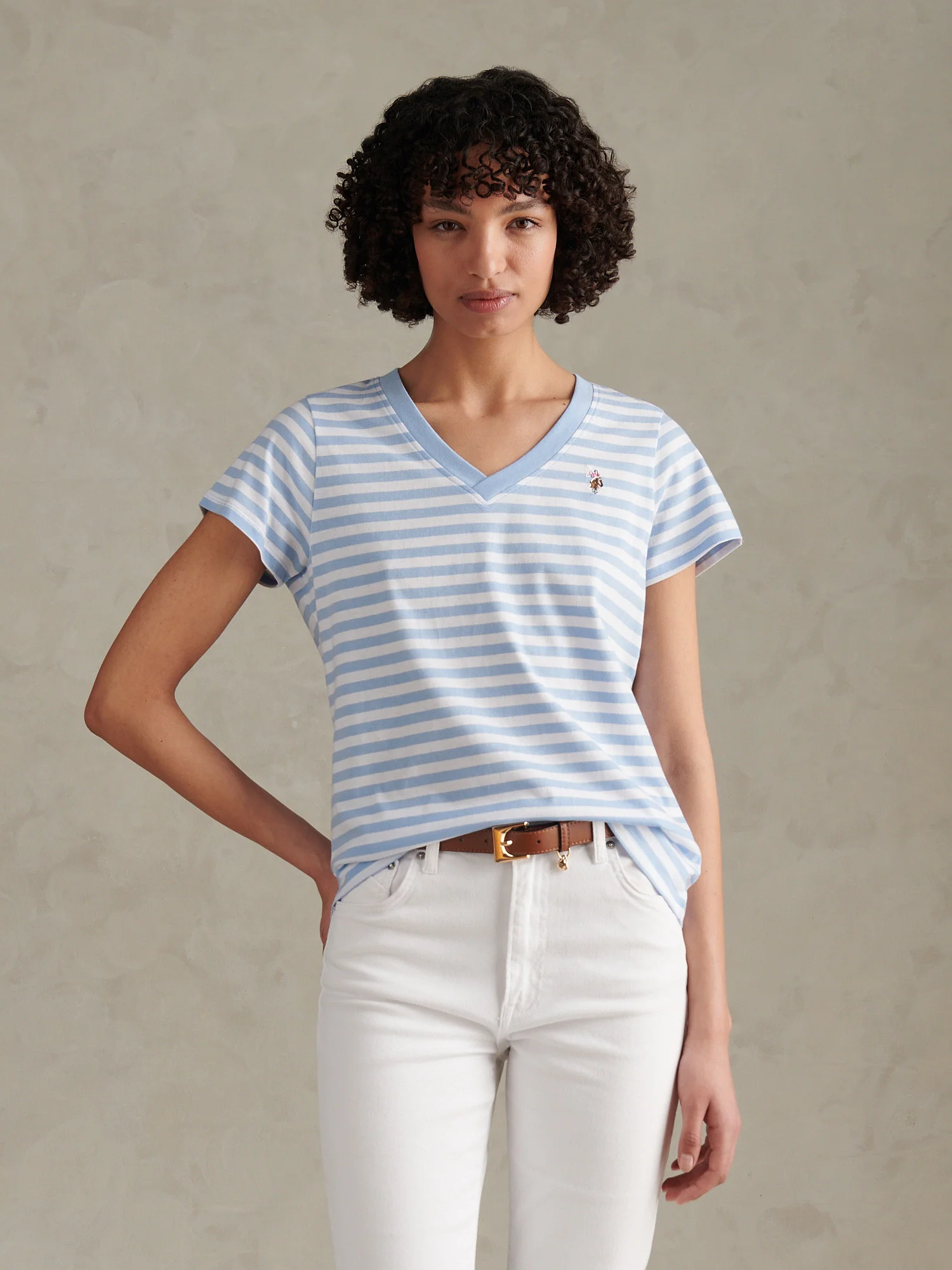 Womens Stripe V-Neck Neck T-Shirt Open Air - Image 5