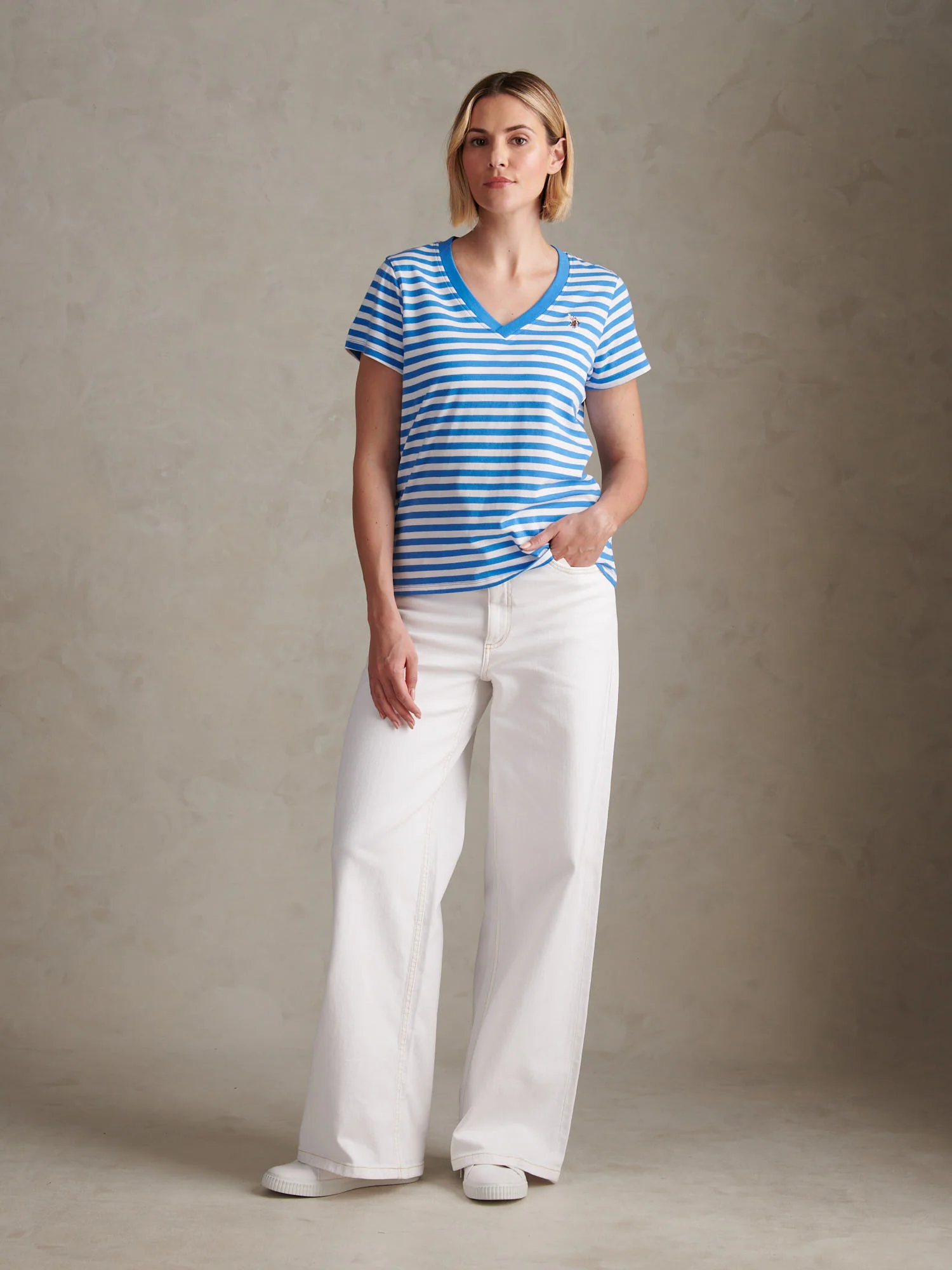 Womens Stripe V-Neck Neck T-Shirt Regatta Blue - Image 3