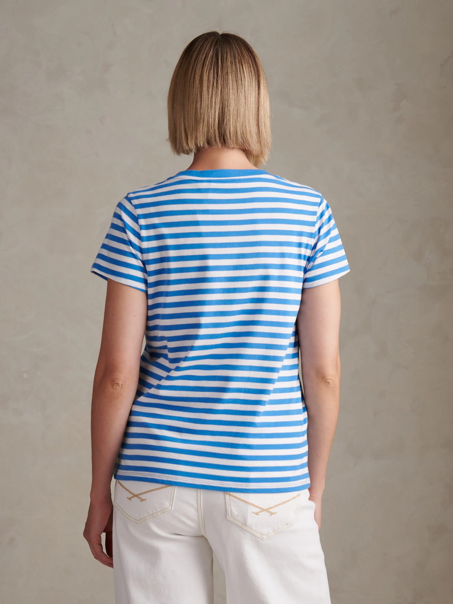 Womens Stripe V-Neck Neck T-Shirt Regatta Blue - Image 4