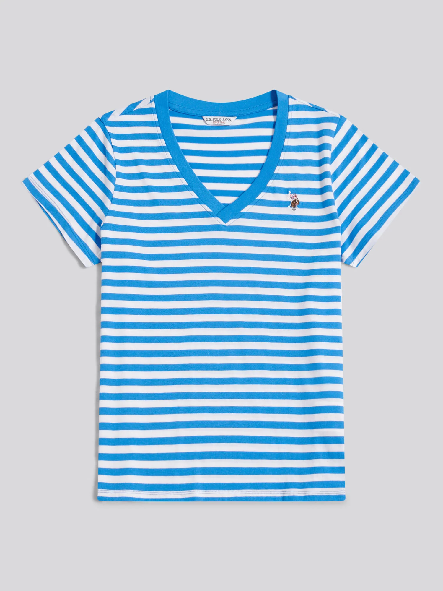Womens Stripe V-Neck Neck T-Shirt Regatta Blue - Image 5