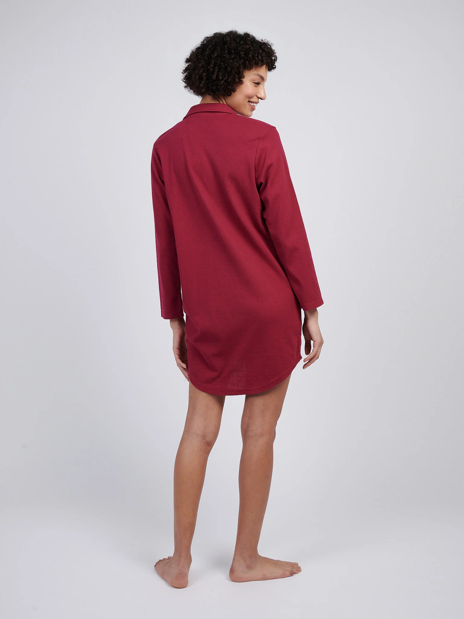 Womens Supersoft Rib Pyjama Shirt in Beet Red - Image 4