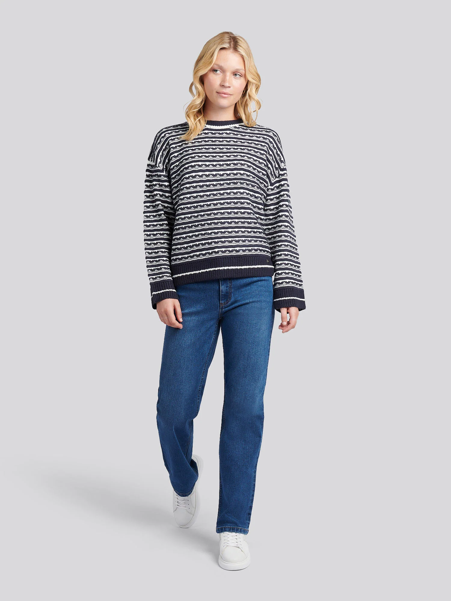 Womens Textured Stripe Jumper in Navy Iris - Image 3