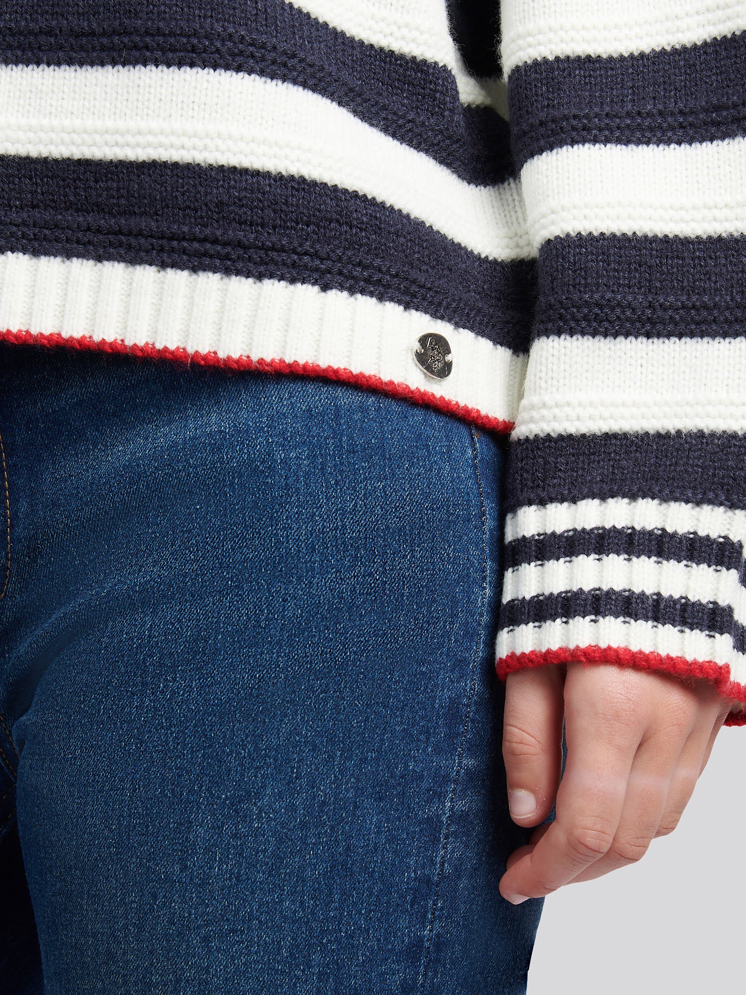 Womens Textured Stripe Mock Neck Jumper in Marshmallow - Image 2