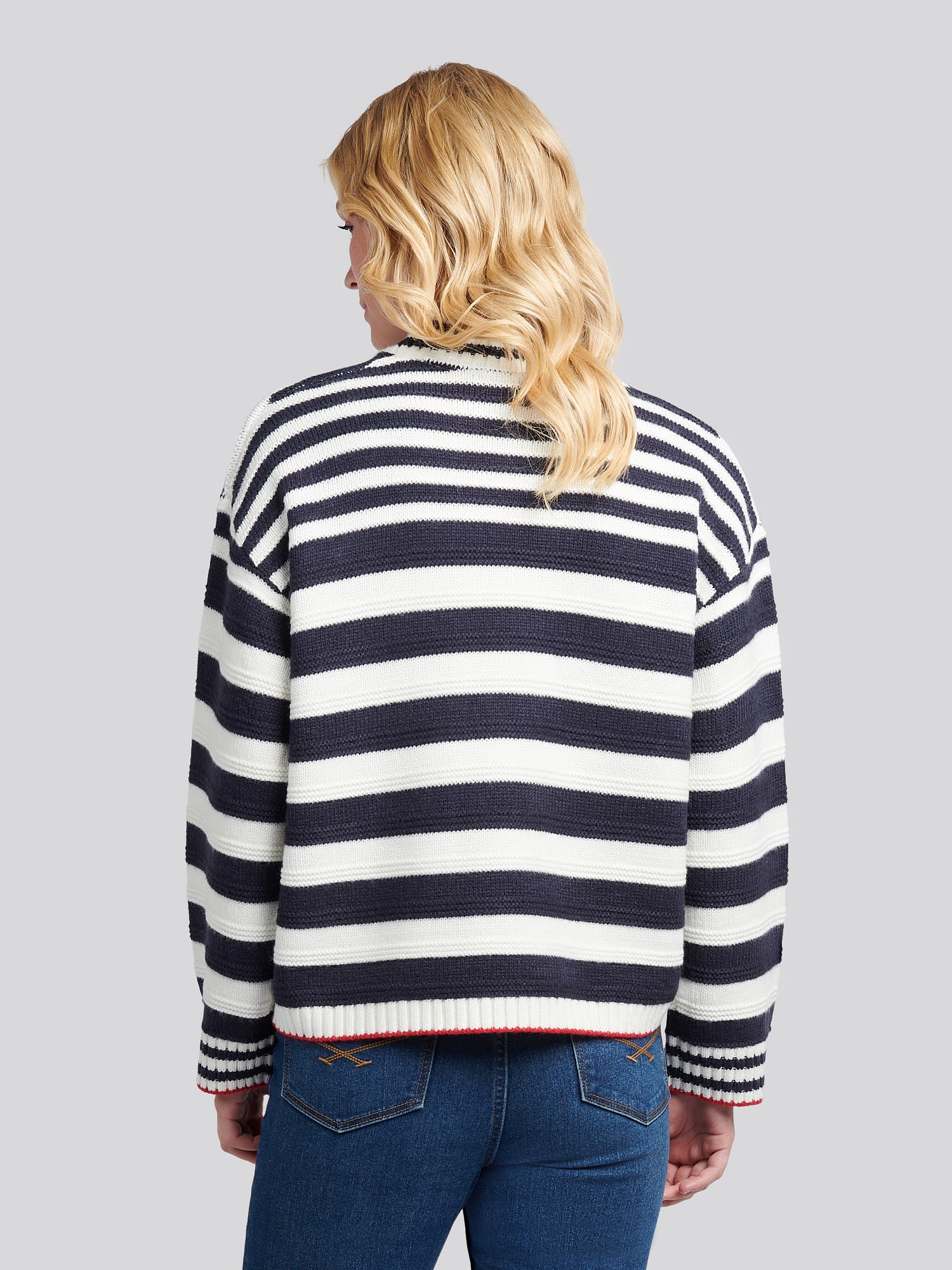 Womens Textured Stripe Mock Neck Jumper in Marshmallow - Image 4