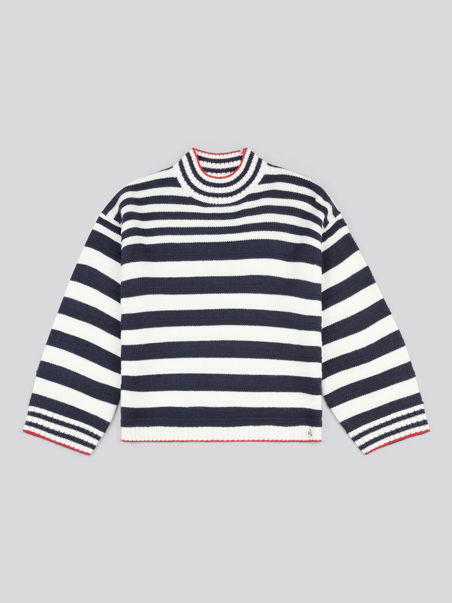 Womens Textured Stripe Mock Neck Jumper in Marshmallow - Image 5