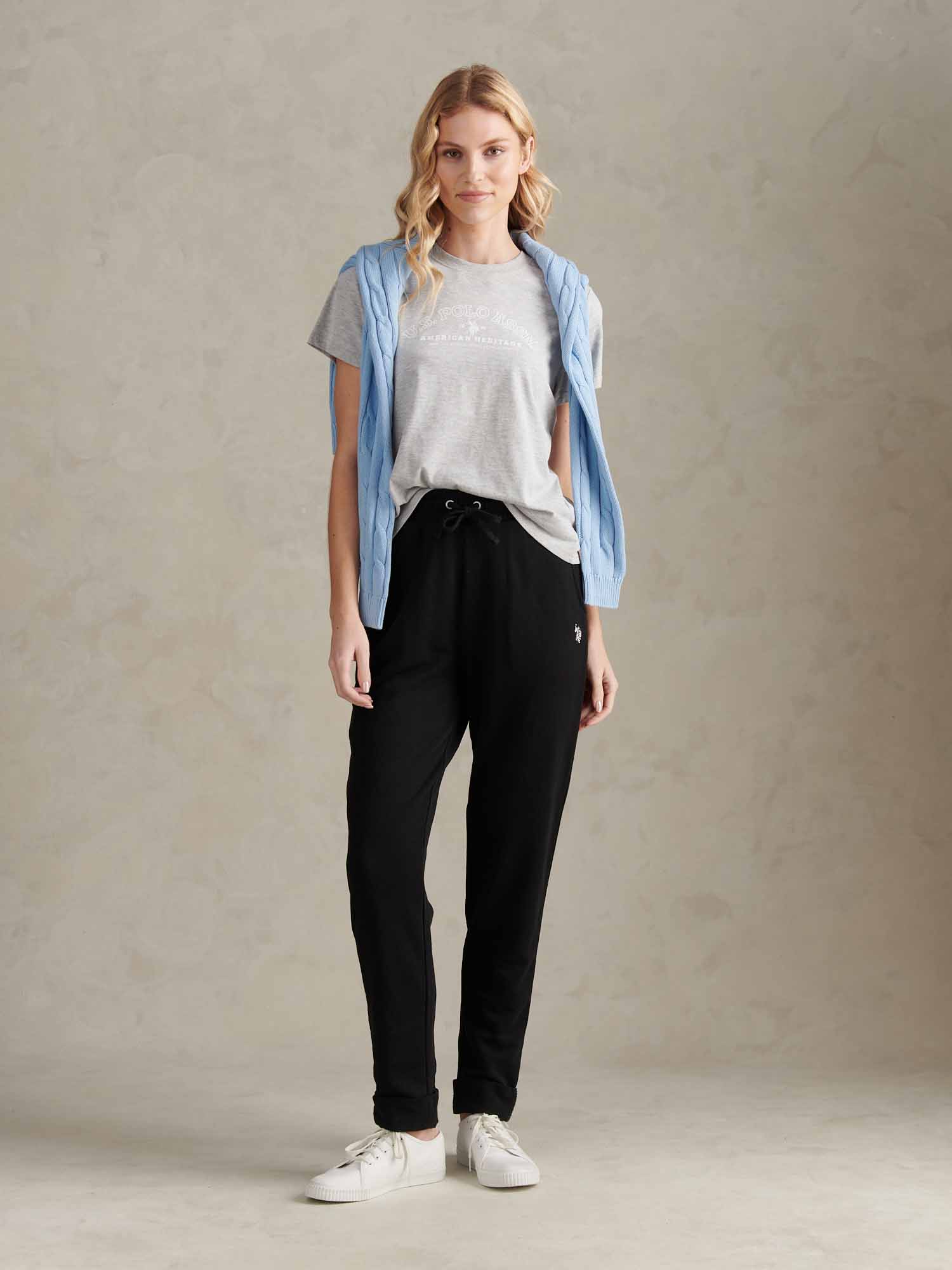 Womens Tonal Double Horsemen Roll Cuff Jogger in Black - Image 2