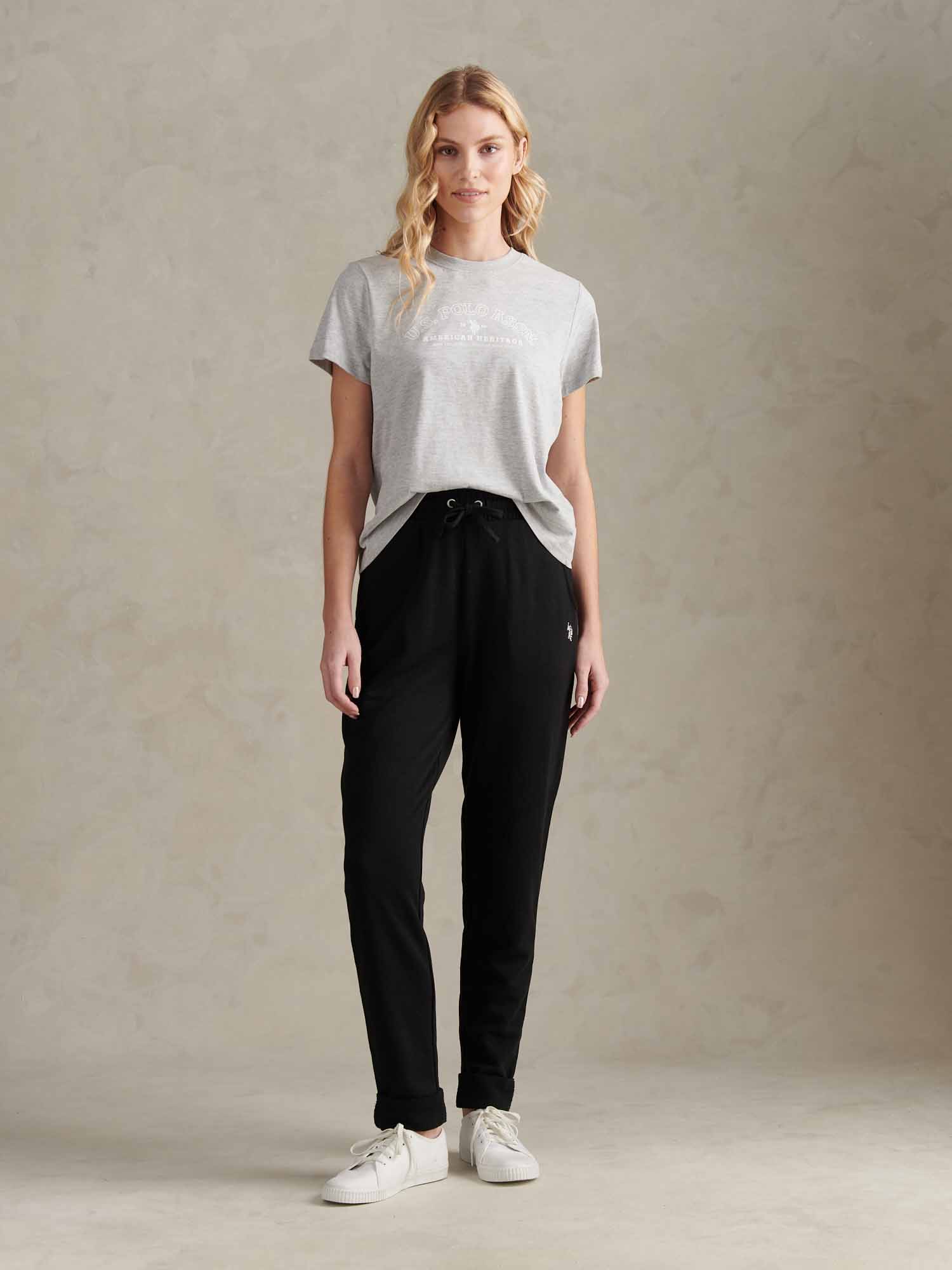 Womens Tonal Double Horsemen Roll Cuff Jogger in Black - Image 5