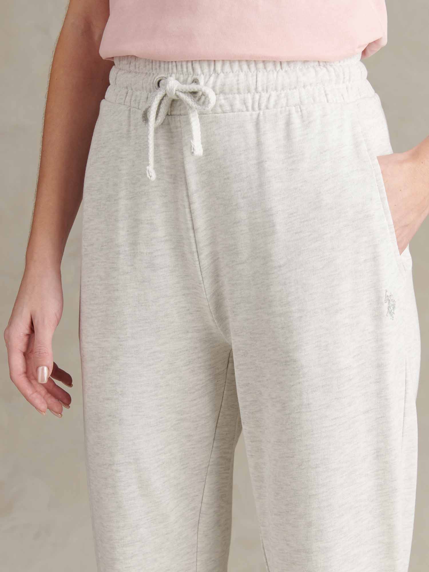 Womens Tonal Double Horsemen Roll Cuff Jogger in Light Grey Marl WUP - Image 3