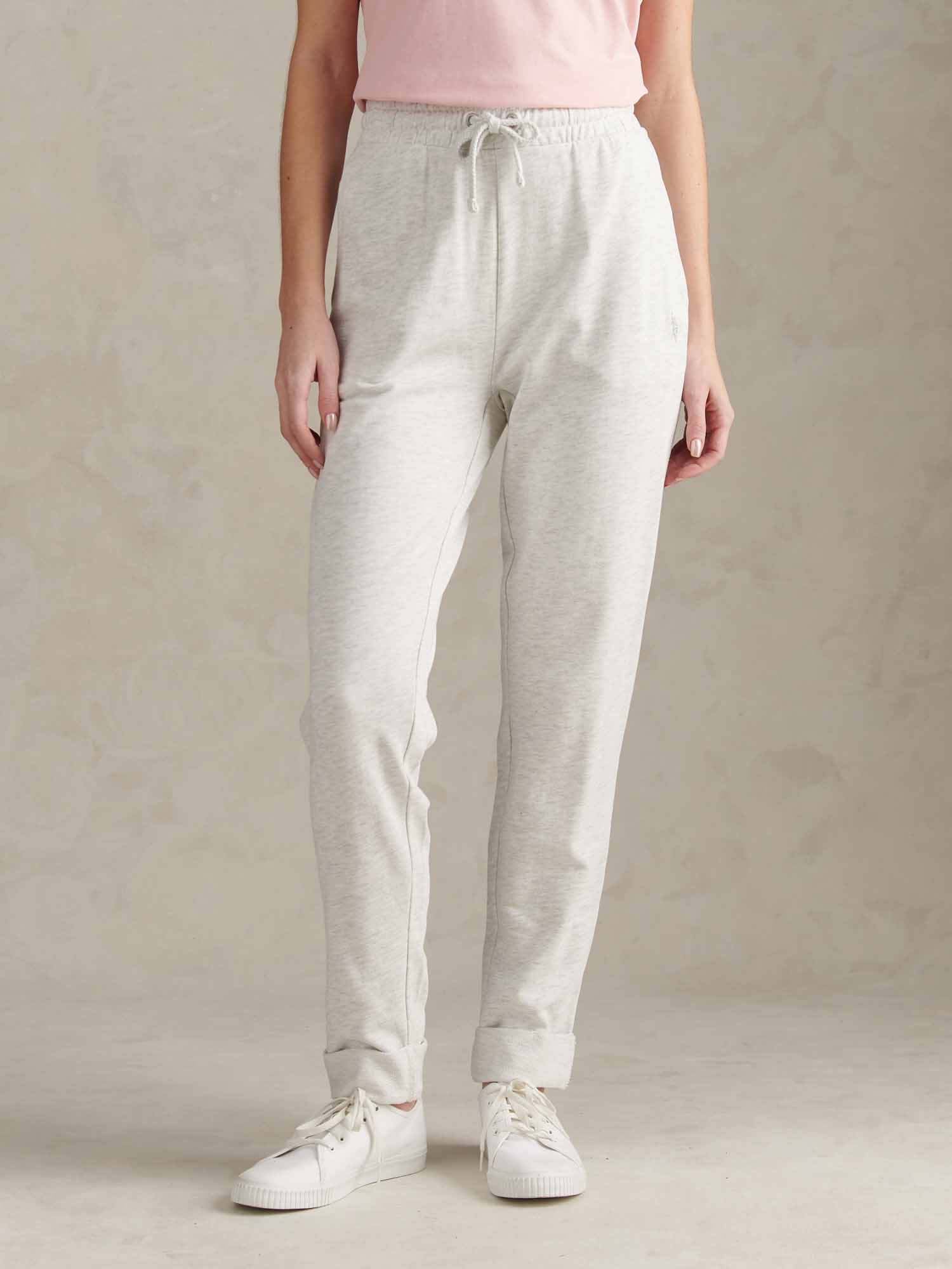 Womens Tonal Double Horsemen Roll Cuff Jogger in Light Grey Marl WUP - Image 6