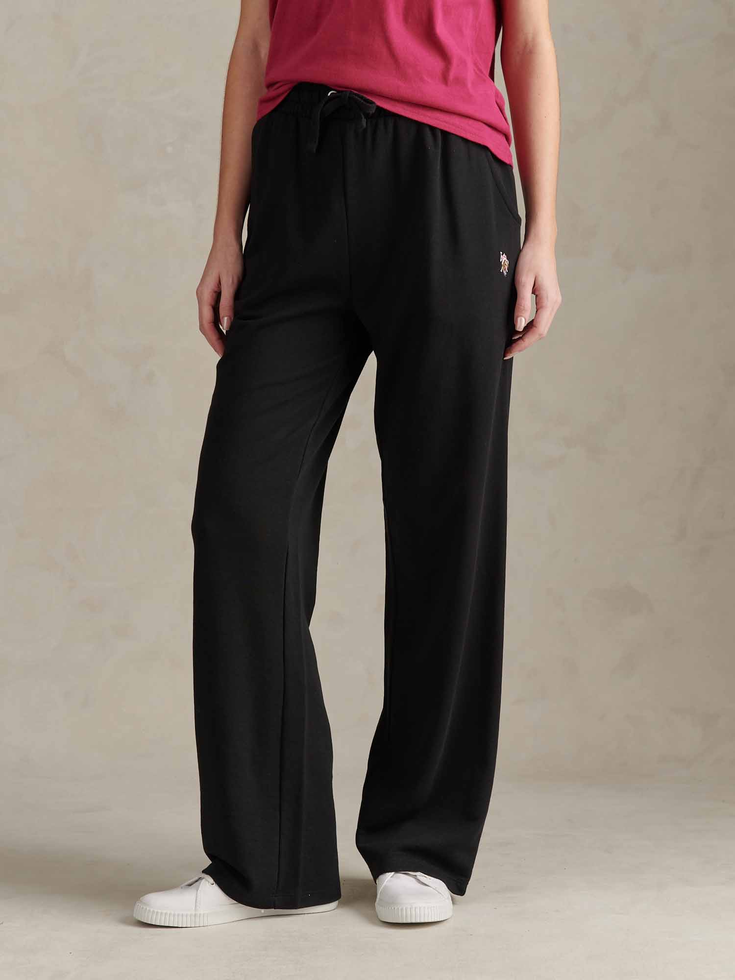 Womens Tonal Double Horsemen Wide Leg Jogger in Black