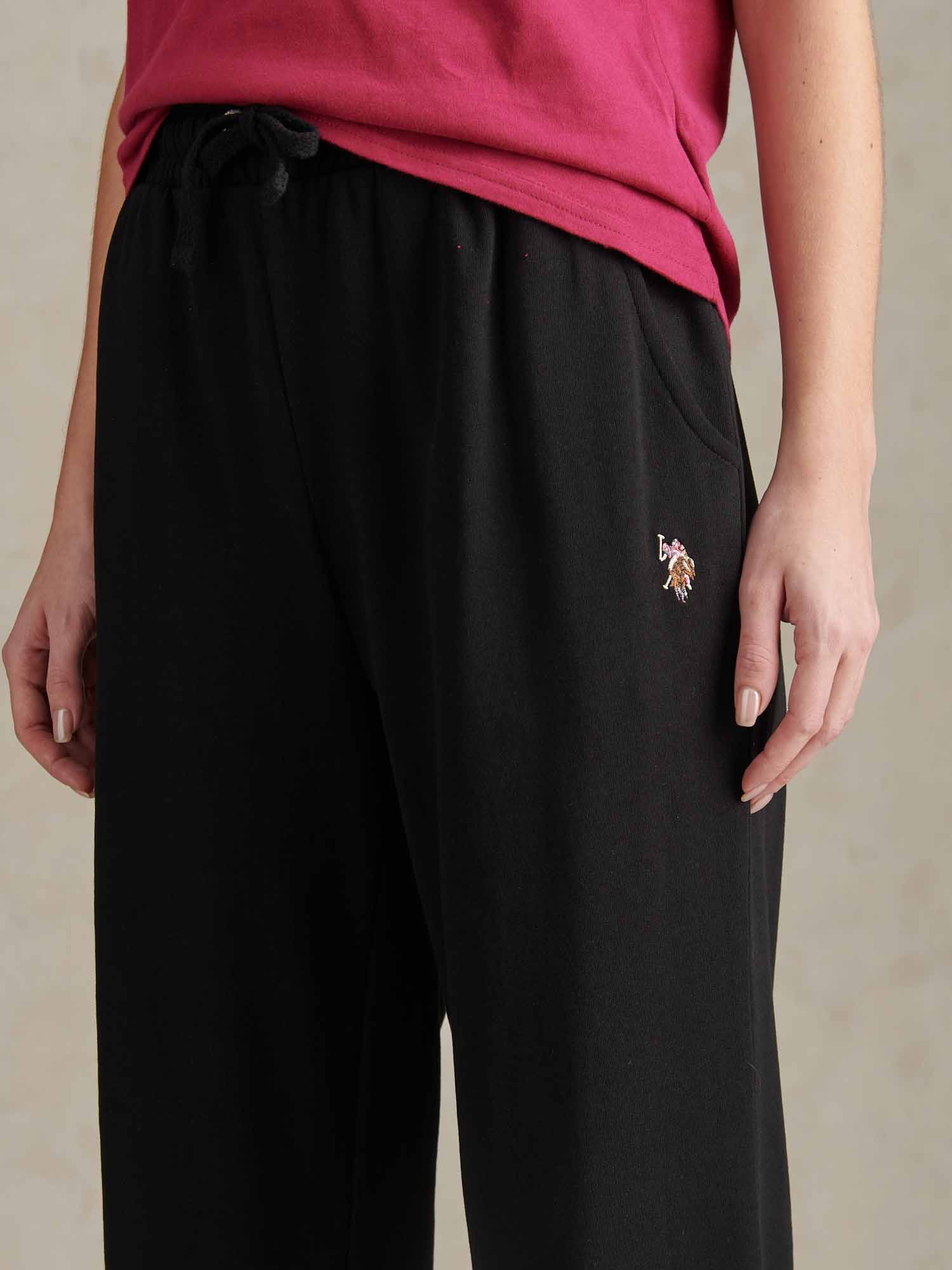 Womens Tonal Double Horsemen Wide Leg Jogger in Black - Image 2
