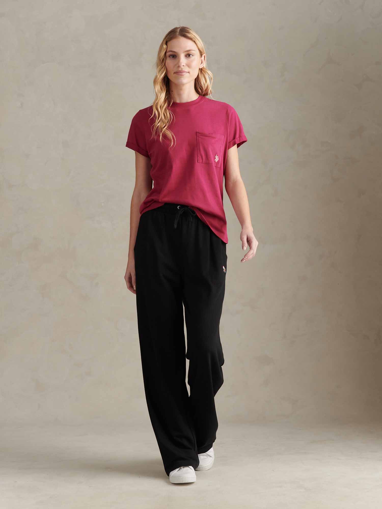 Womens Tonal Double Horsemen Wide Leg Jogger in Black - Image 3