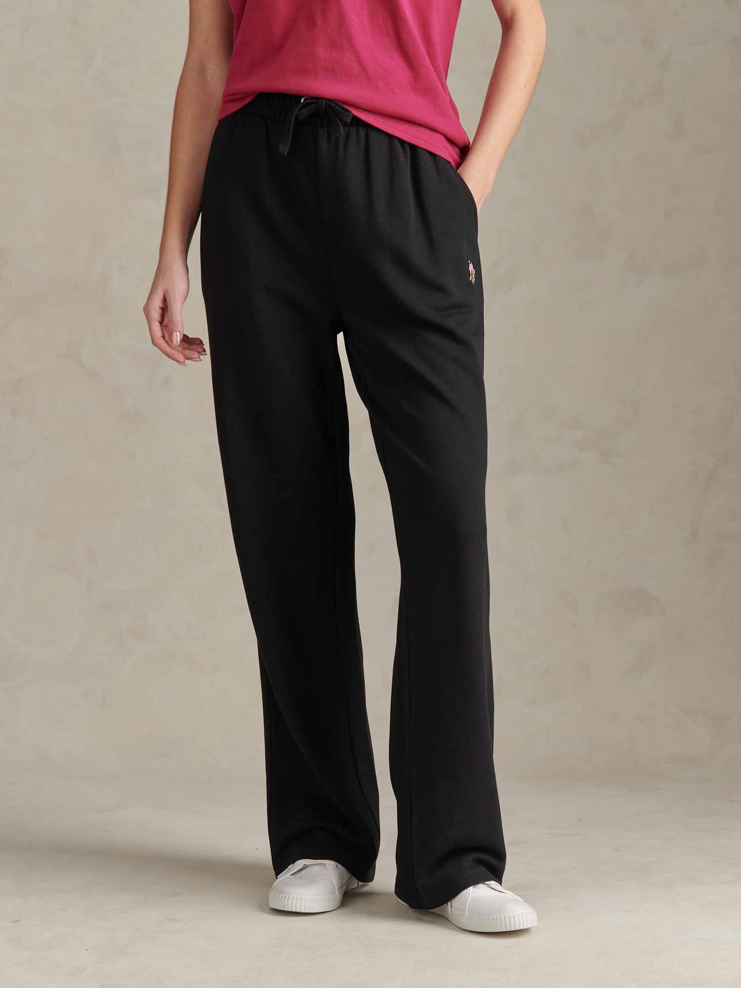 Womens Tonal Double Horsemen Wide Leg Jogger in Black - Image 5