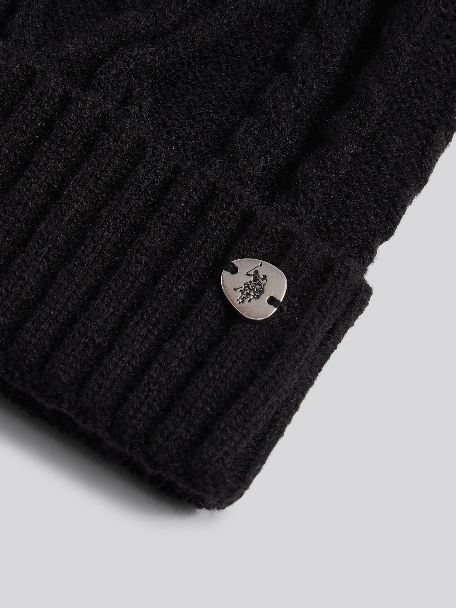 Womens Twist Cable Fur Bobble Knit Beanie in Black - Image 6