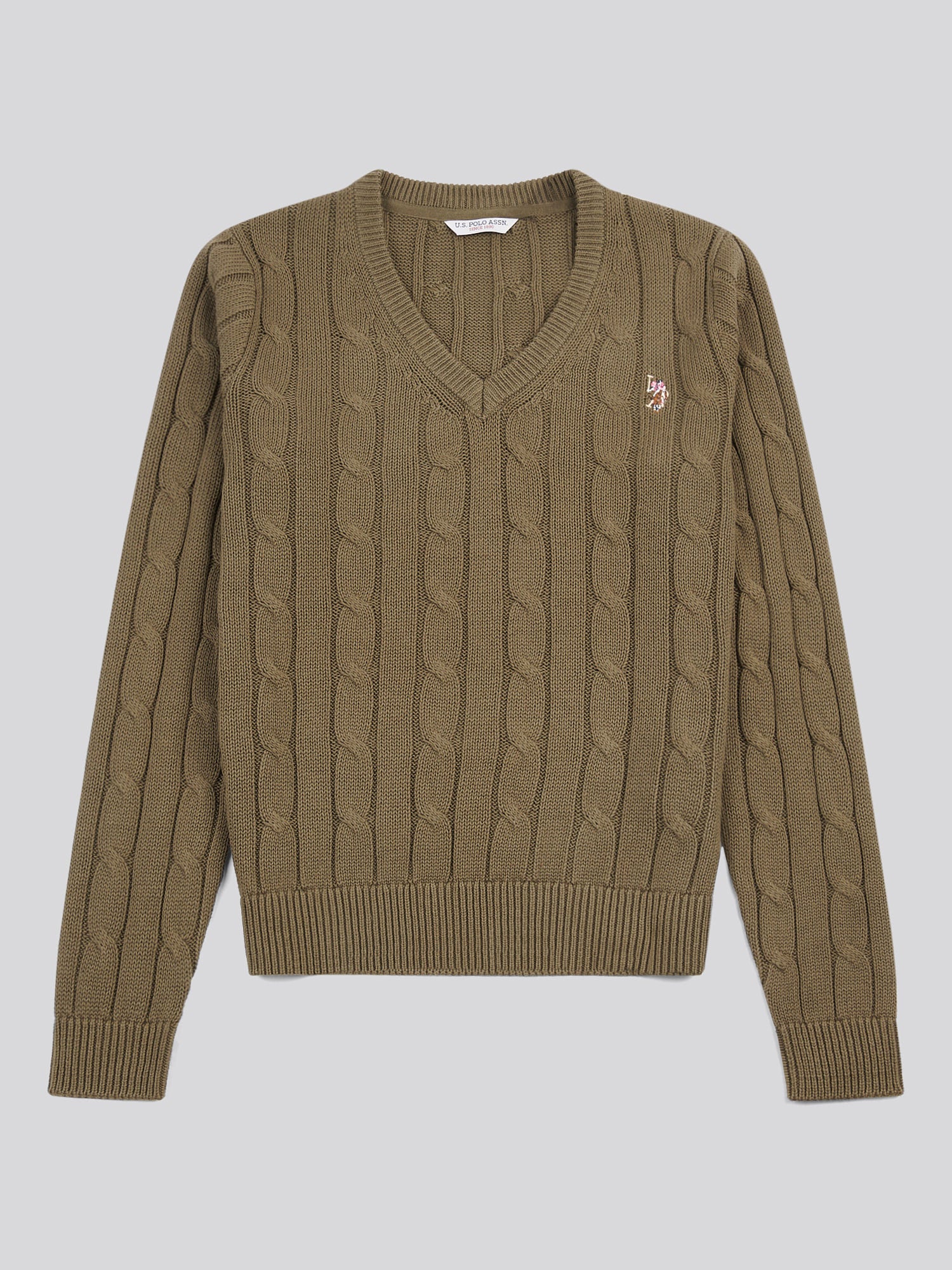 Womens V-Neck Cable Jumper Kalamata Green - Image 6