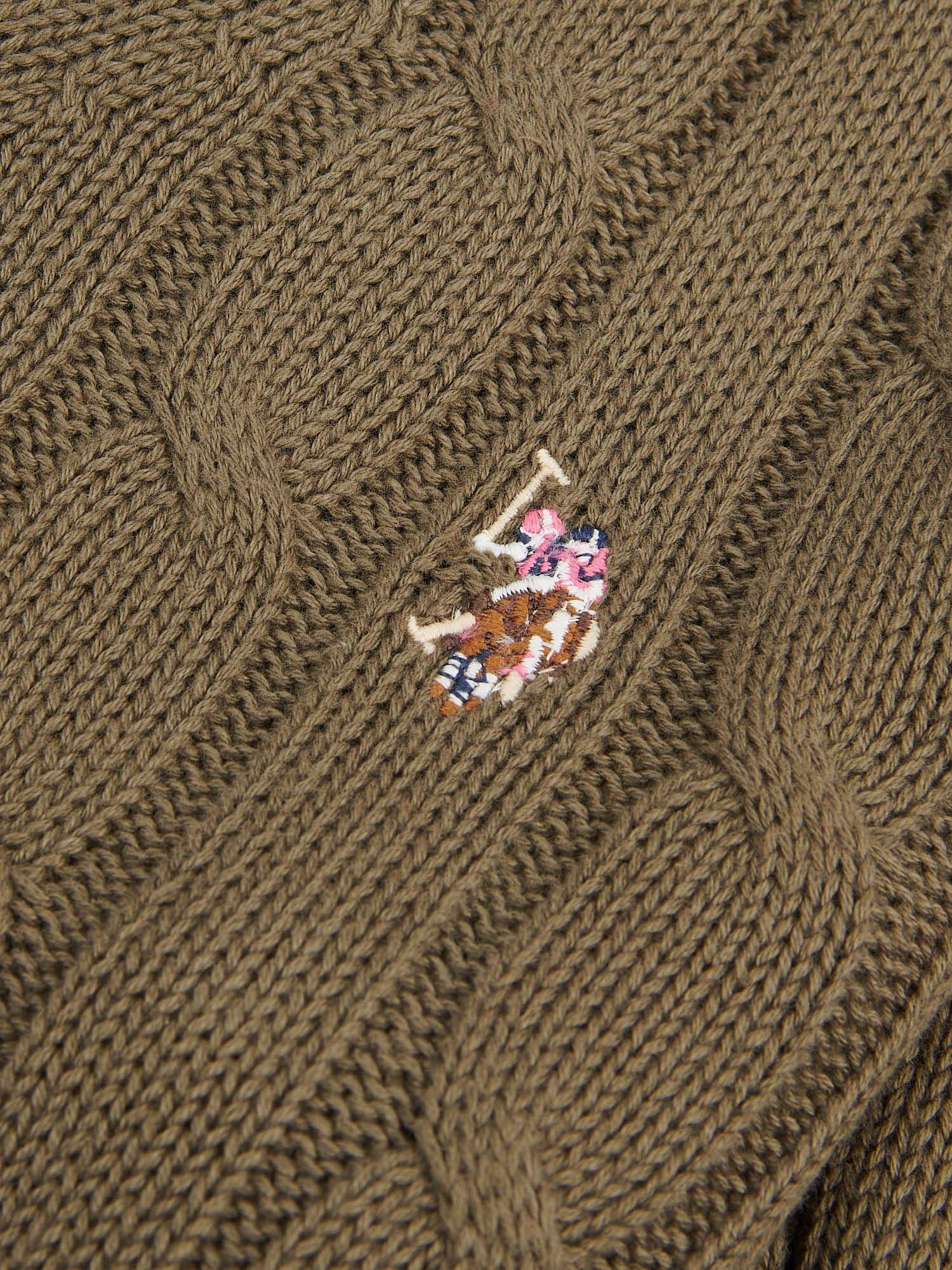 Womens V-Neck Cable Jumper Kalamata Green - Image 8