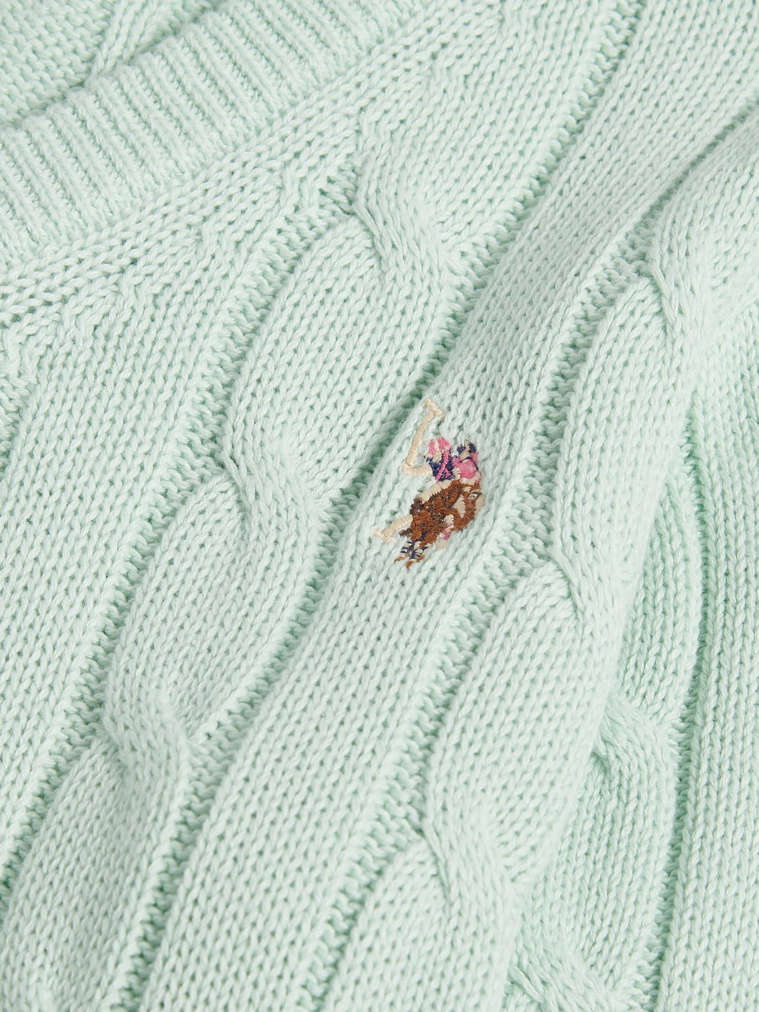 Womens V-Neck Cable Jumper Misty Jade - Image 10