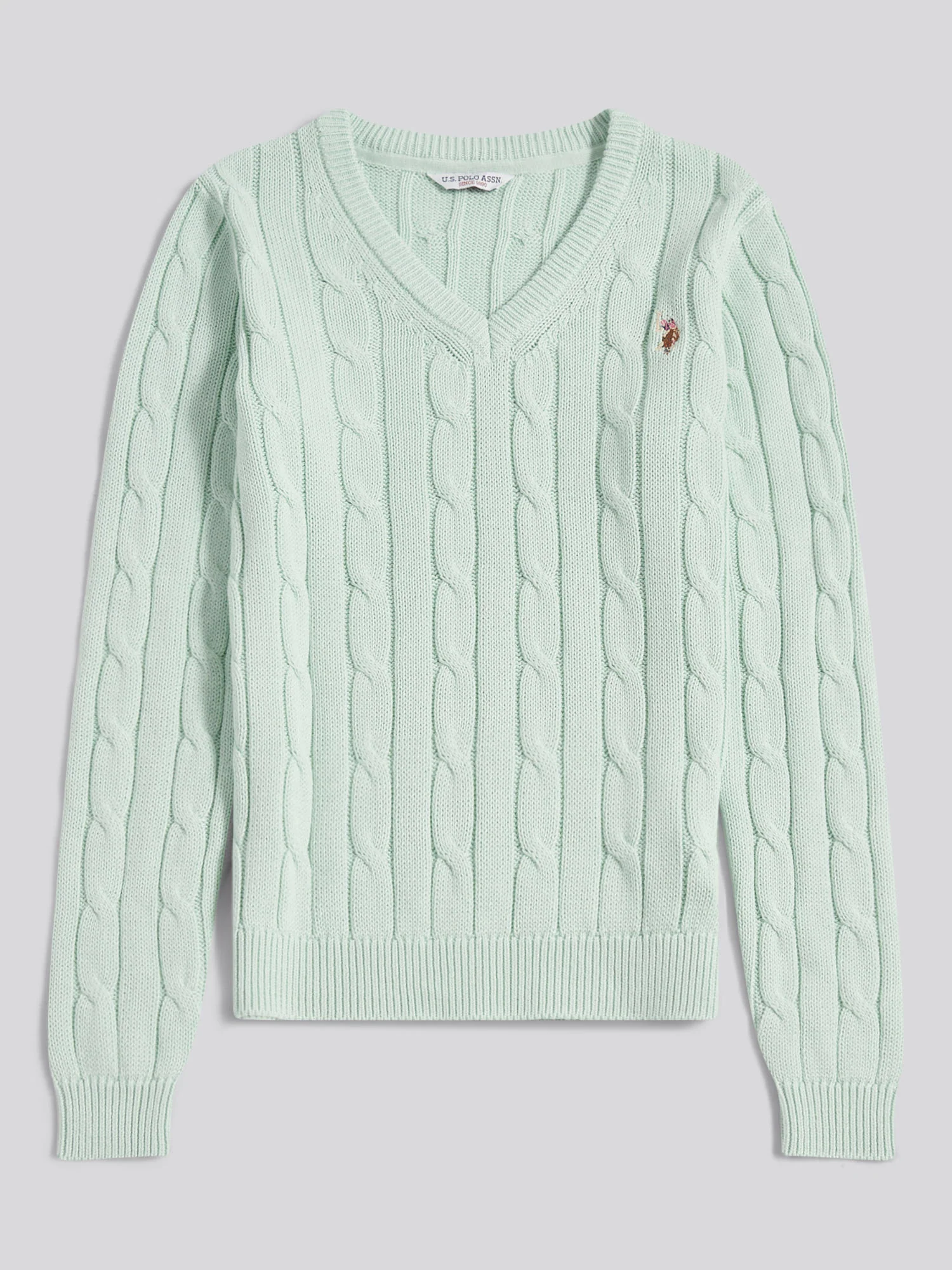 Womens V-Neck Cable Jumper Misty Jade - Image 8