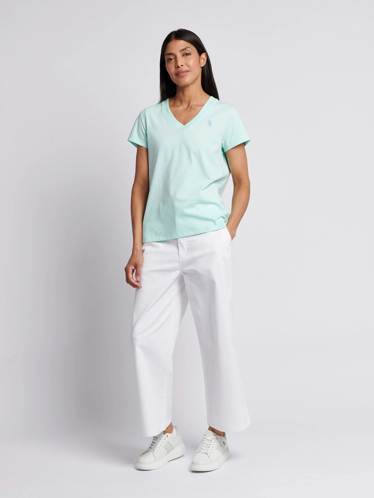 Womens V-Neck T-Shirt Blue Light - Image 3